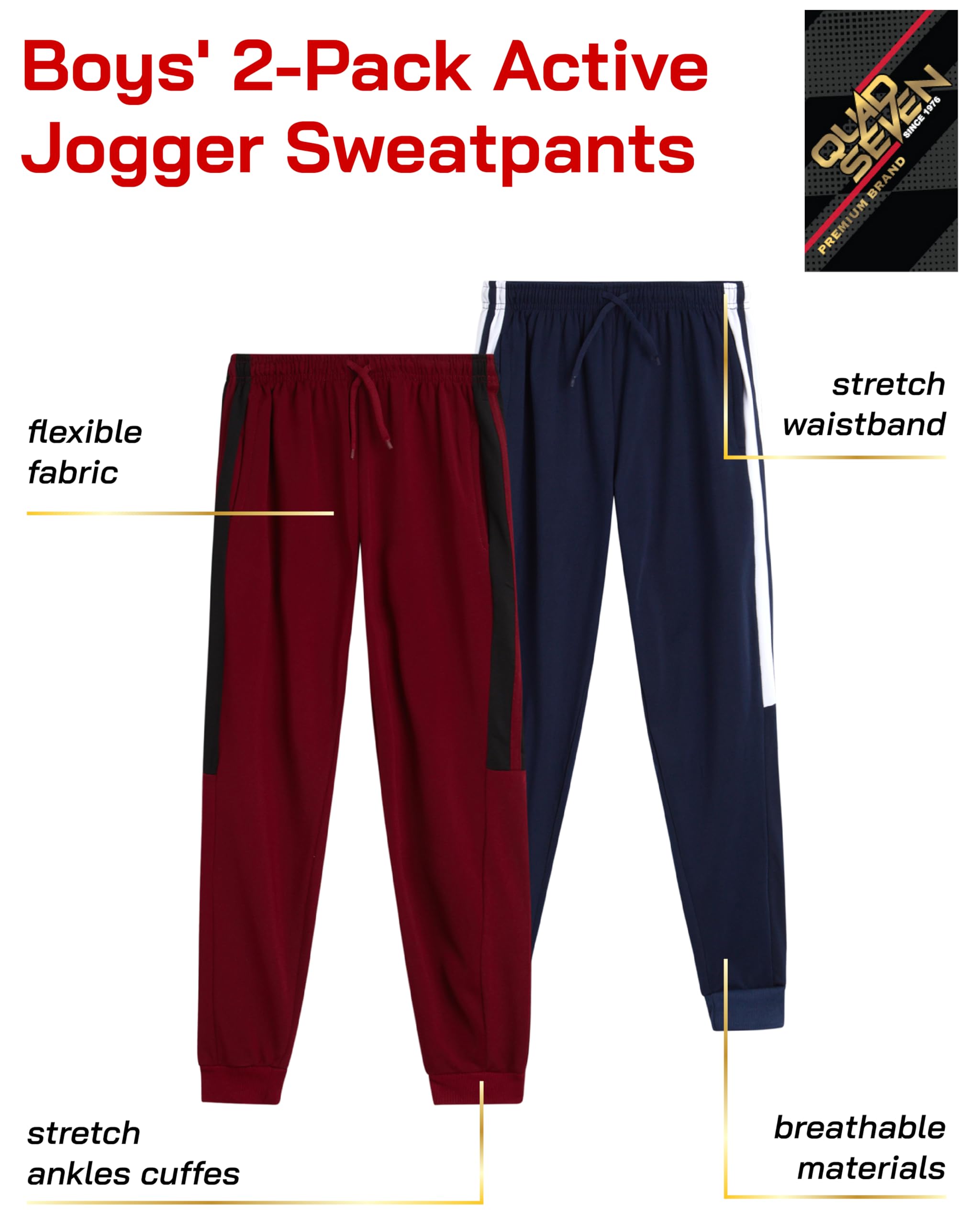 Boys' Jogger Pants 2-Pack - Soft Athletic Tricot Sweatpants for Active Boys (Sizes 8-18) - Perfect for School, Sports & Casual Wear