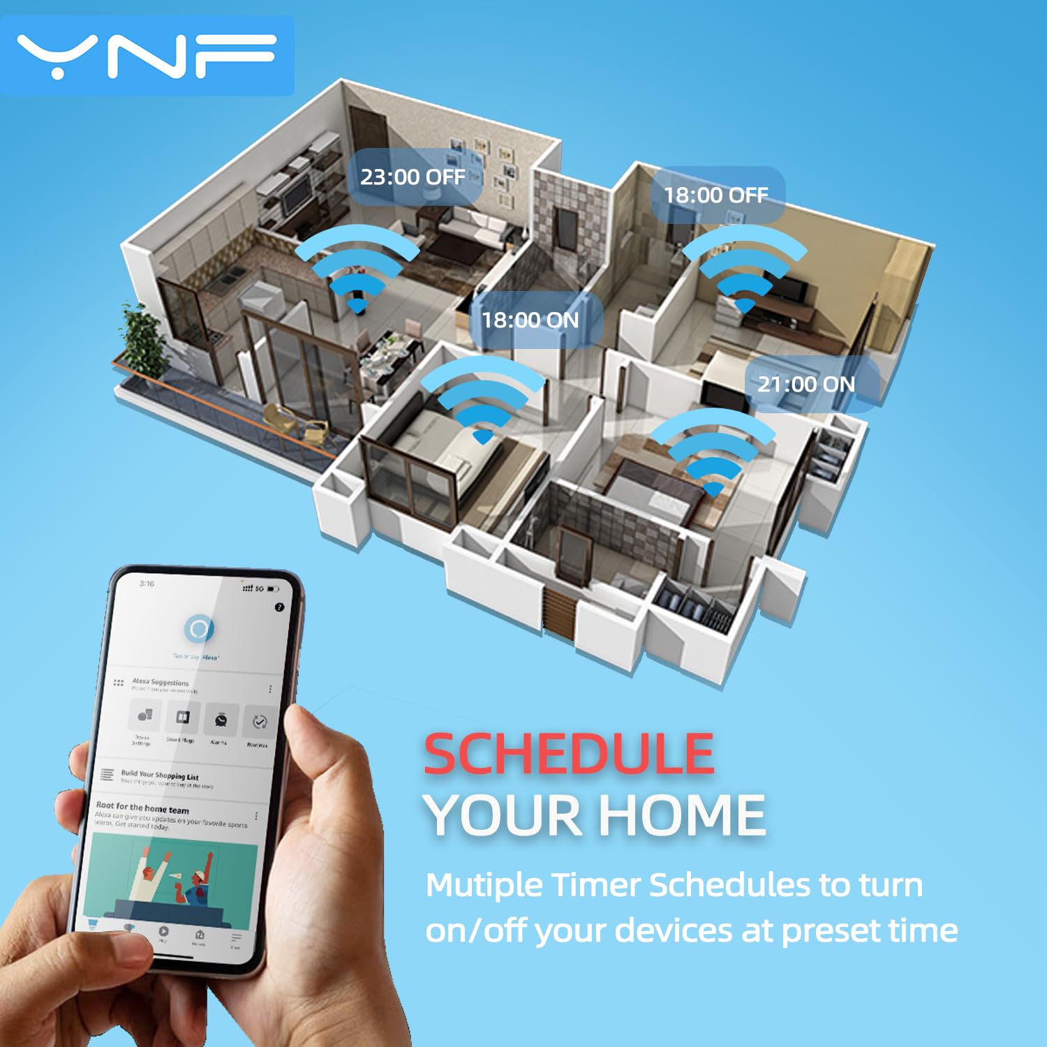 YNF Mini Smart Plug 4 Pack - Alexa Compatible, Voice Control, Remote Access, Timer & Scheduling, BLE Mesh - Perfect for Smart Home Automation, Office Devices & Holiday Lighting