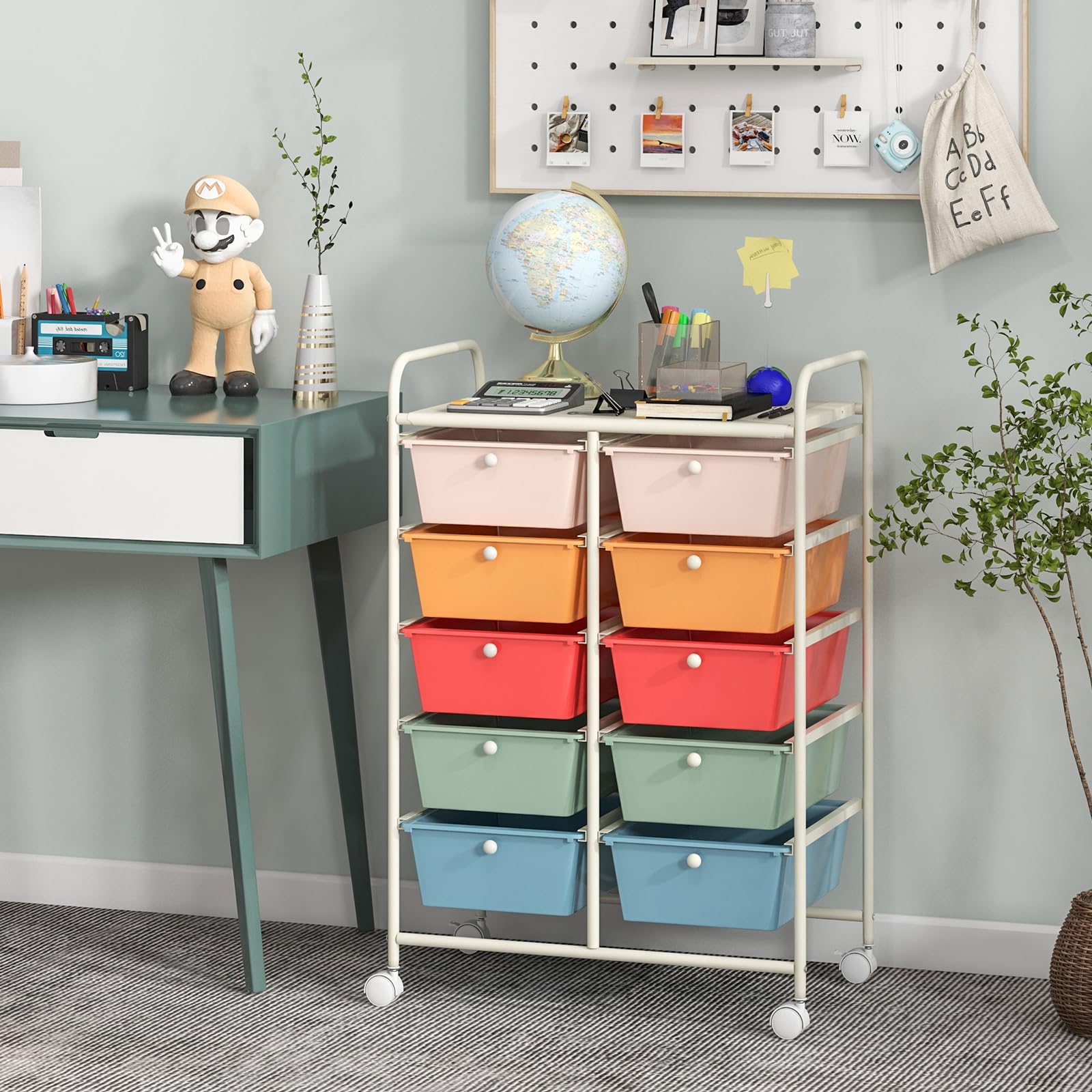 Byroce 10-Drawer Rolling Cart with Wheels - Multipurpose Craft Storage Organizer for Art Supplies, Tools, Paper - Perfect for School, Teacher, Home & Office Organization (Macaroon) - Ideal for Classroom Supplies, Craft Room Storage & Office Organization