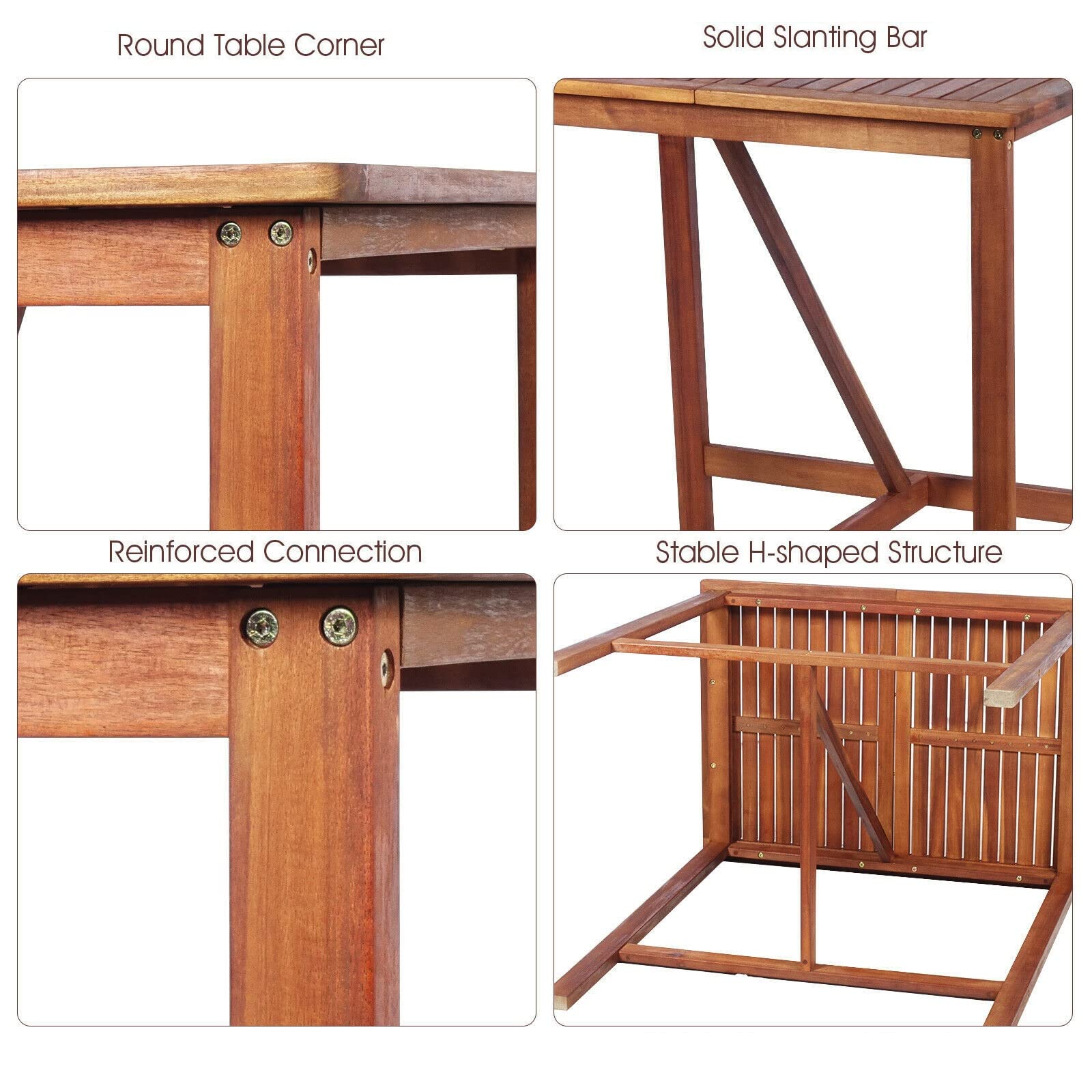 3PCS Acacia Wood Bar Set - 1 Bar Table & 2 Bar Stools with Backrest, Armrest & Footrest - Durable Outdoor Dining & Conversation Set - Spacious Tabletop for Patio, Deck, Garden & Indoor Use