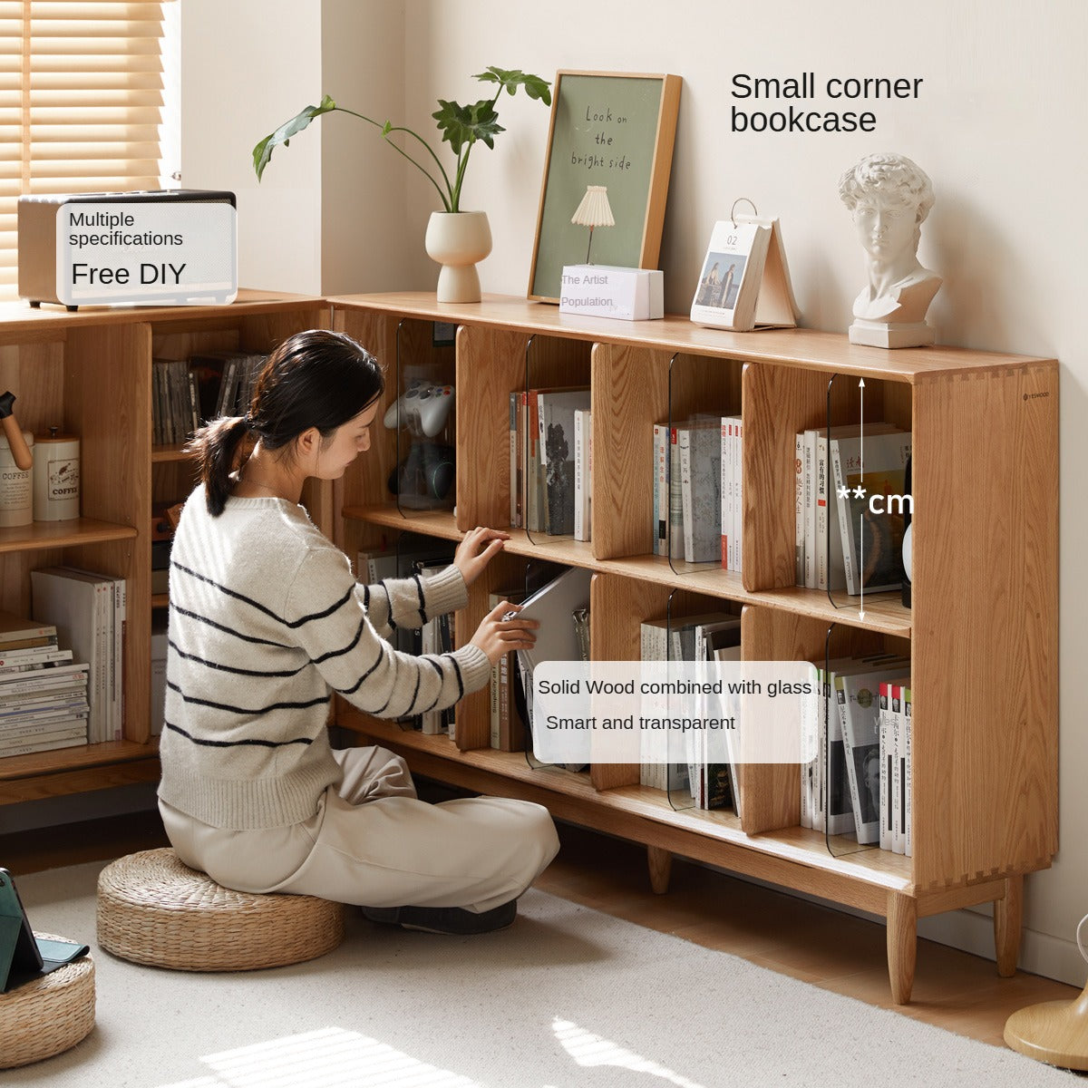 Oak Solid Wood Integrated Display Bookcase - Elegant Bookshelf for Home & Office Storage | Perfect for Living Room, Study, and Library Organization