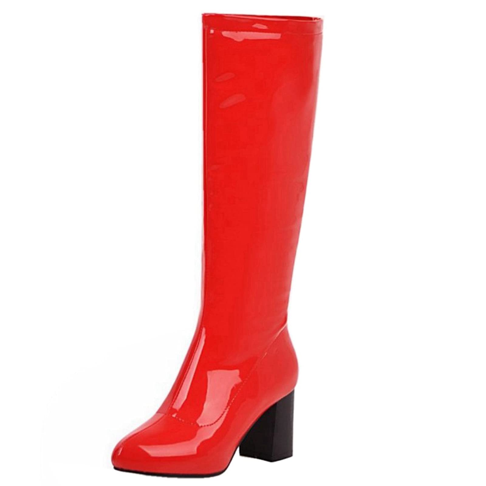 ErikenUrben Women's Fashion Knee High Boots - Patent Leather Chunky Heel Cosplay Boots for Halloween, Costume Parties & Everyday Winter Wear