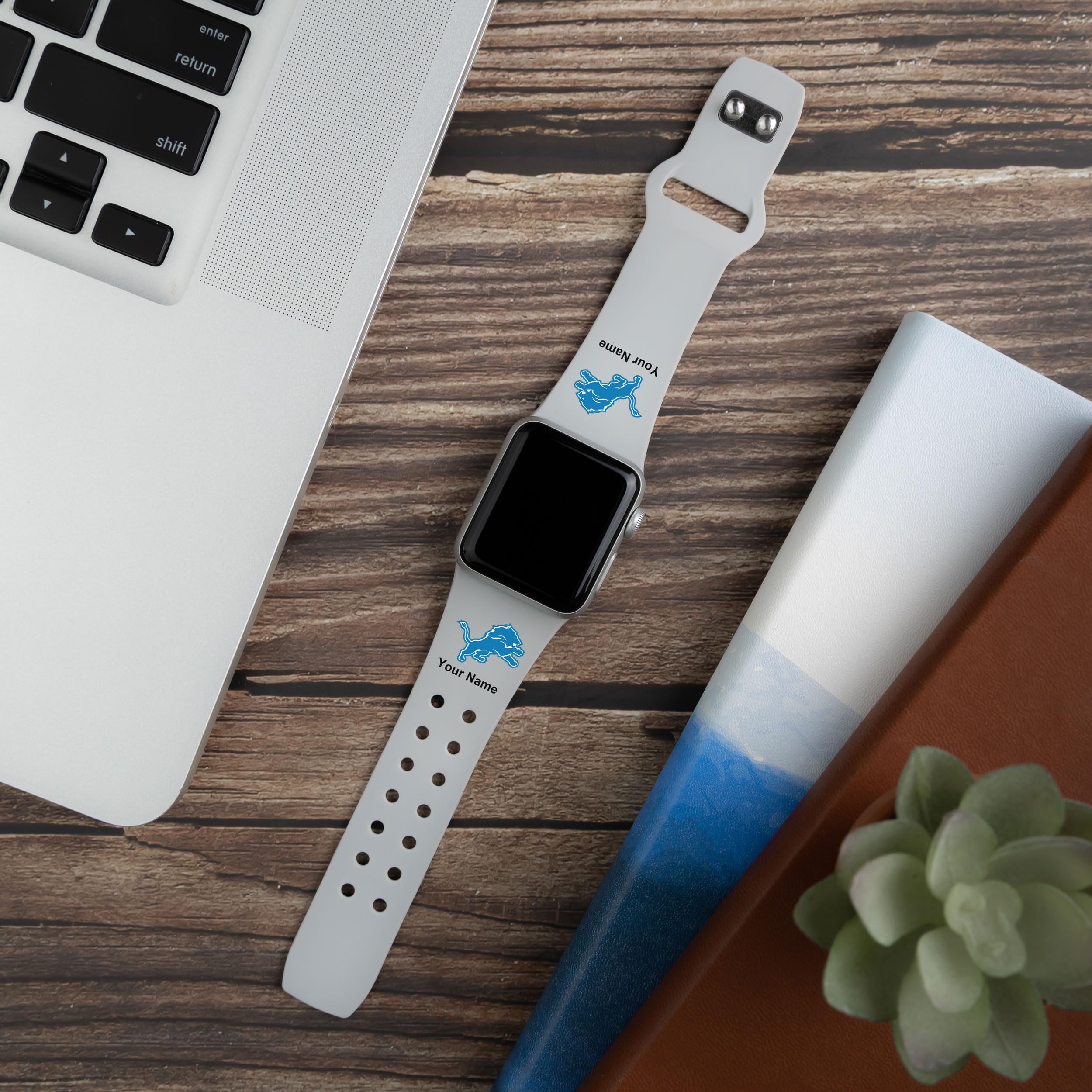 Detroit Lions HD Custom Name Watch Band Compatible with Apple Watch Series 1-9 & SE - Personalized NFL Fan Gift for Men & Women - Perfect for Game Day, Workouts & Everyday Wear