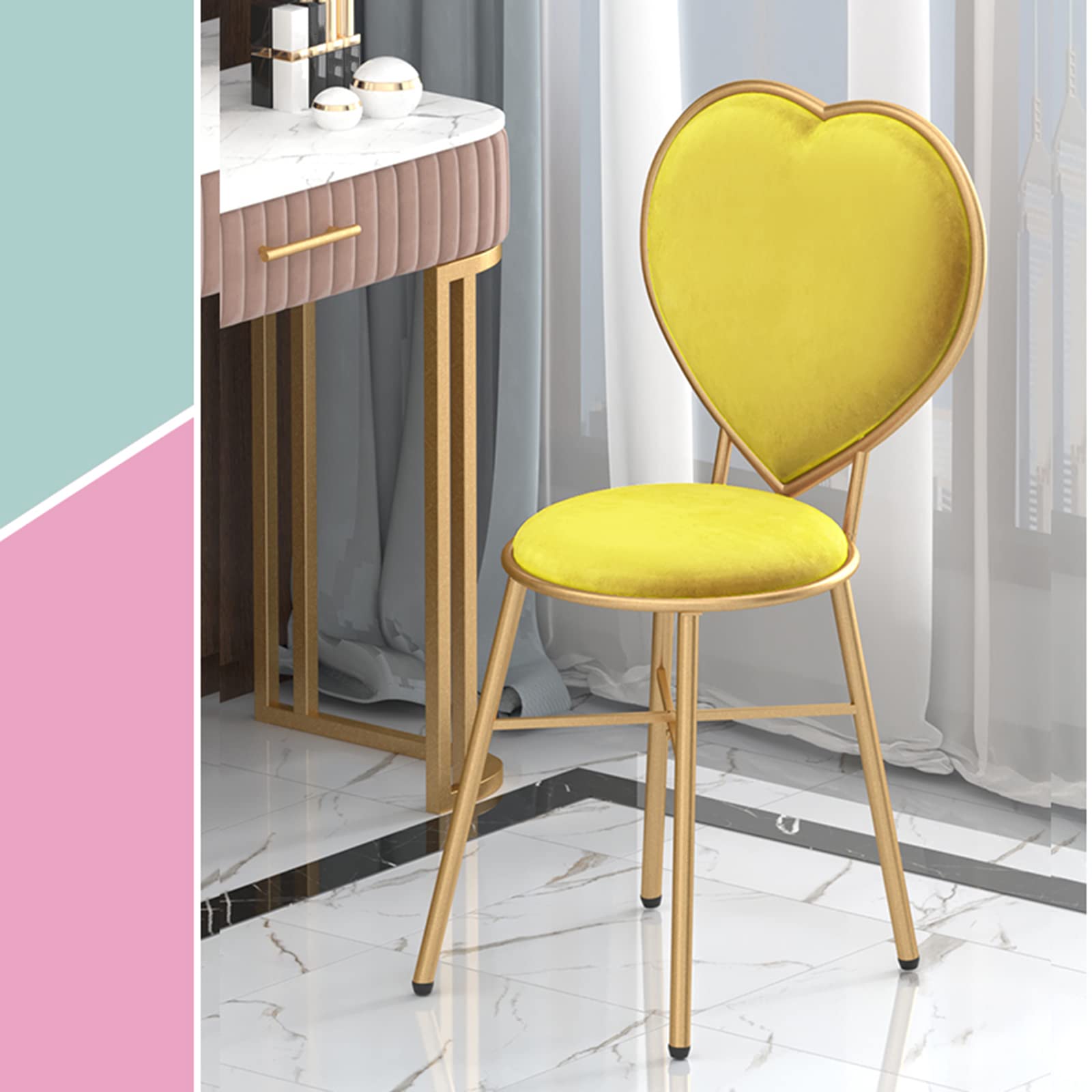 JHSLXD Creative Love-Shaped Vanity Chair - 81CM Yellow Makeup Dressing Table Chair for Bedroom, Kids Room & Home Decor | Perfect for Girls' Room, Bridal Dressing Area & Beauty Salon