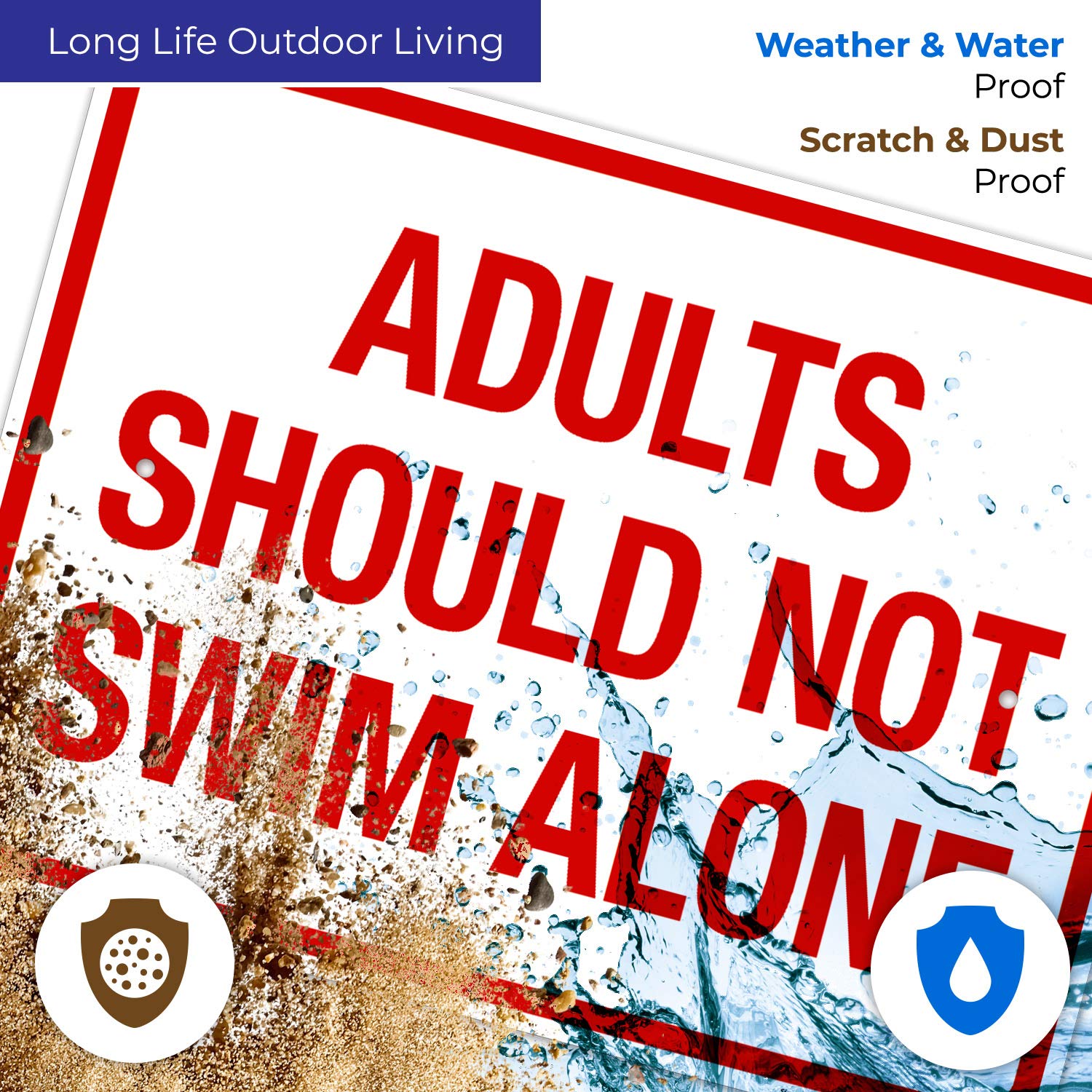 Pool Safety Sign - Adults Should Not Swim Alone Warning Sign, 18x24 Inches Rust-Free Aluminum for Indoor/Outdoor Use, Fade-Resistant & Durable, Made in USA - Perfect for Backyard Pools, Community Centers & Water Parks