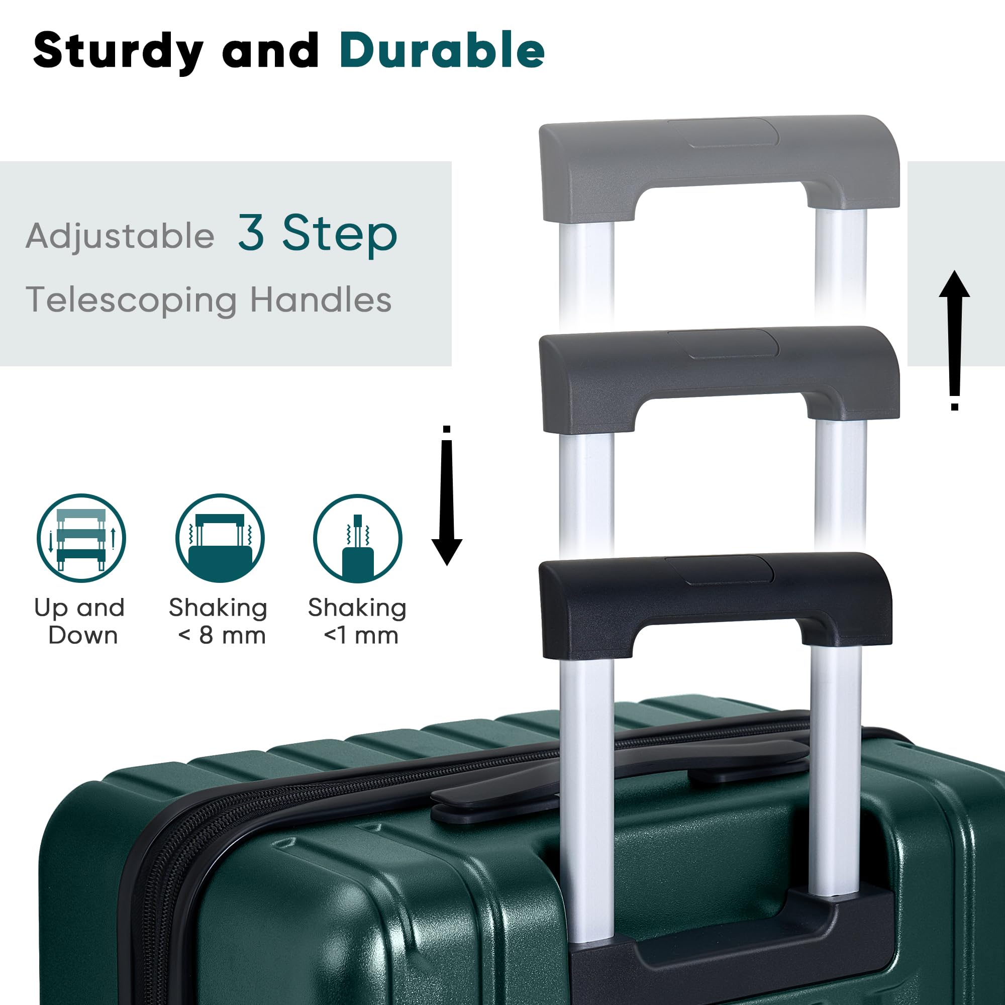 SHOWKOO 3-Piece Hardside Luggage Set - 100% Polycarbonate, Ultra Durable & Expandable Suitcases with TSA Lock, 360° Spinner Wheels (20in, 24in, 28in) - Dark Green | Perfect for International Travel, Family Vacations & Business Trips