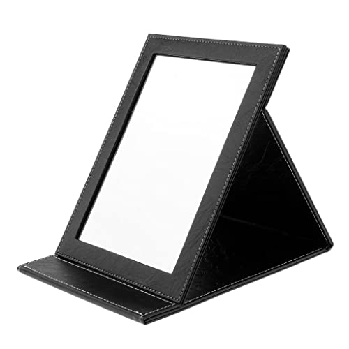 Foldable PU Leather Makeup Mirror - Portable Compact Cosmetic Mirror for Travel & Home Use, Black (Perfect for Purse, Vanity & On-the-Go Touch Ups)