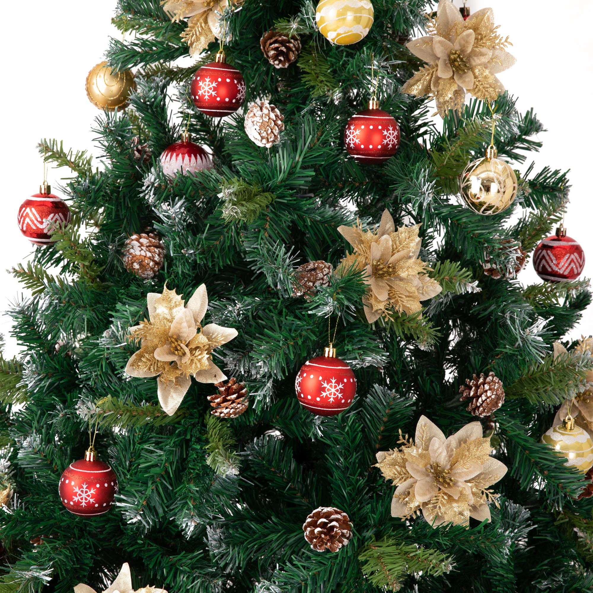 15 Pcs 6.3 Inch Artificial Poinsettia Flowers - Glitter Gold Christmas Wreath & Tree Ornaments for Holiday Home Decor, Party, Fireplace, and Festive DIY Crafts