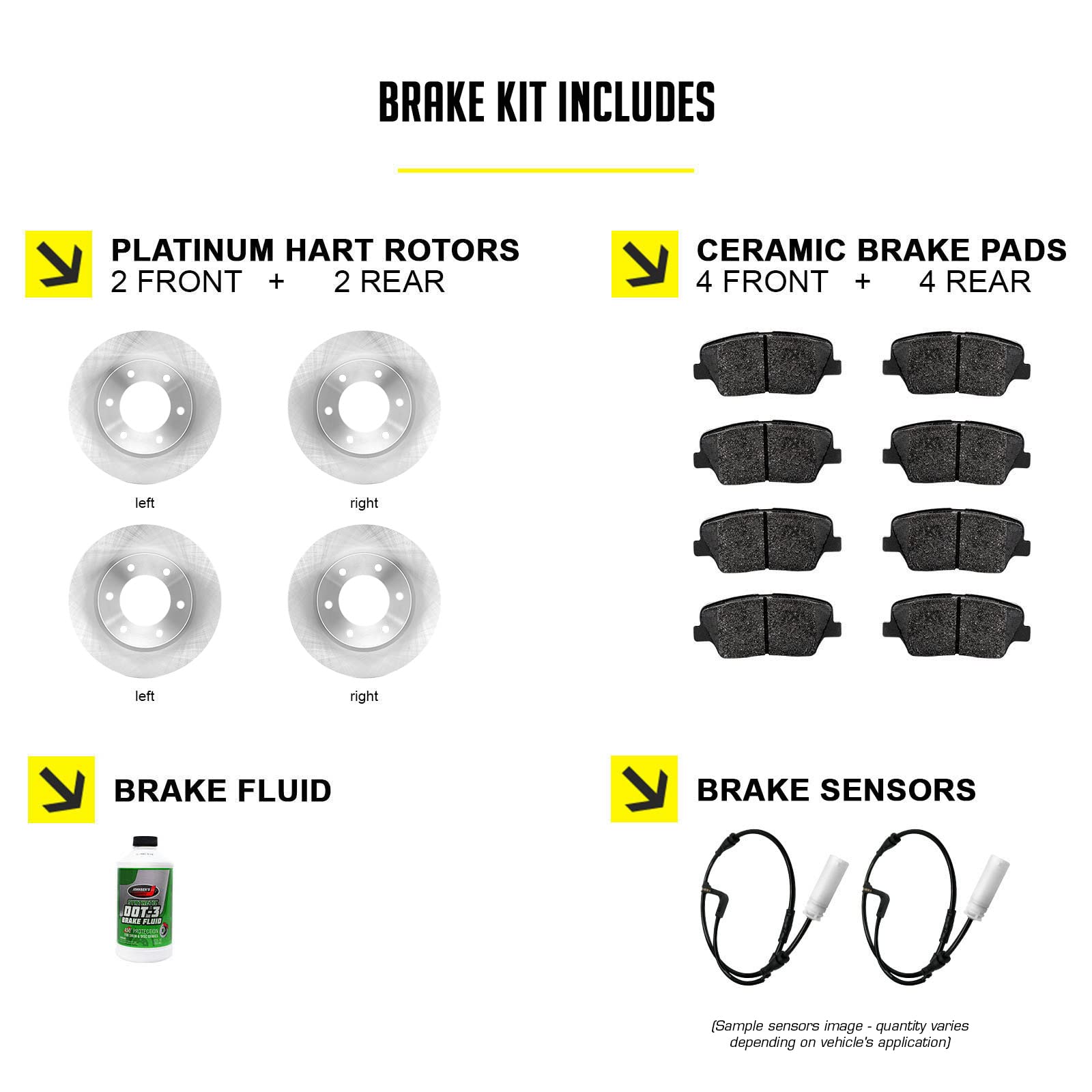 Hart Brakes Front & Rear Brake Pads and Rotors Kit - Semi-Metallic with Sensor Wire (RBBC.74003.62) | High-Performance Braking for Cars, SUVs & Trucks | Perfect for Daily Commuting & Highway Driving
