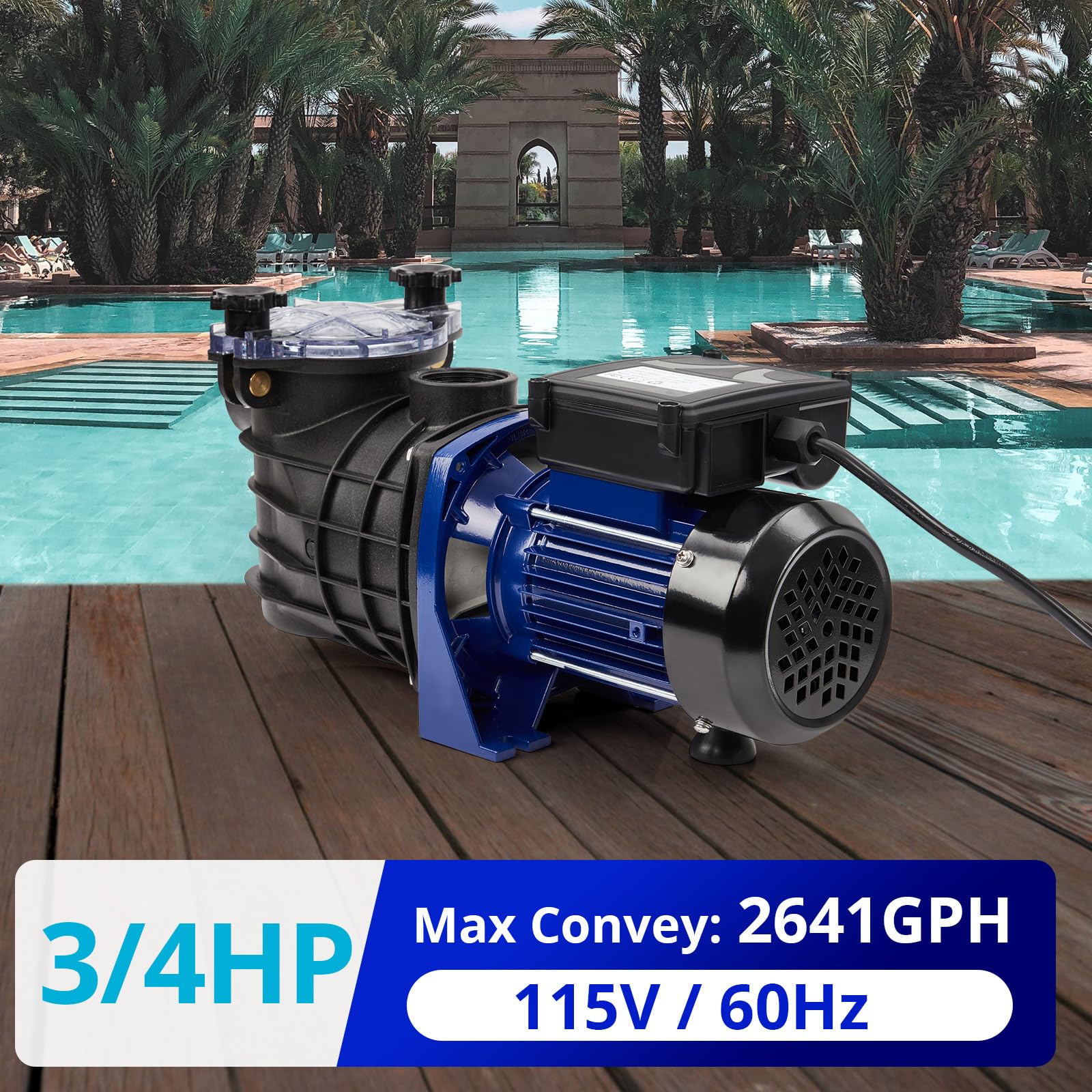 0.75HP In-Ground & Above Ground Single Speed Pool Pump - 550W/115V, 2641GPH High Flow Swimming Pool Pump with Filter Basket - Self-Priming, Low Noise, Durable - Perfect for Backyard Pools, Spa Maintenance & Water Circulation