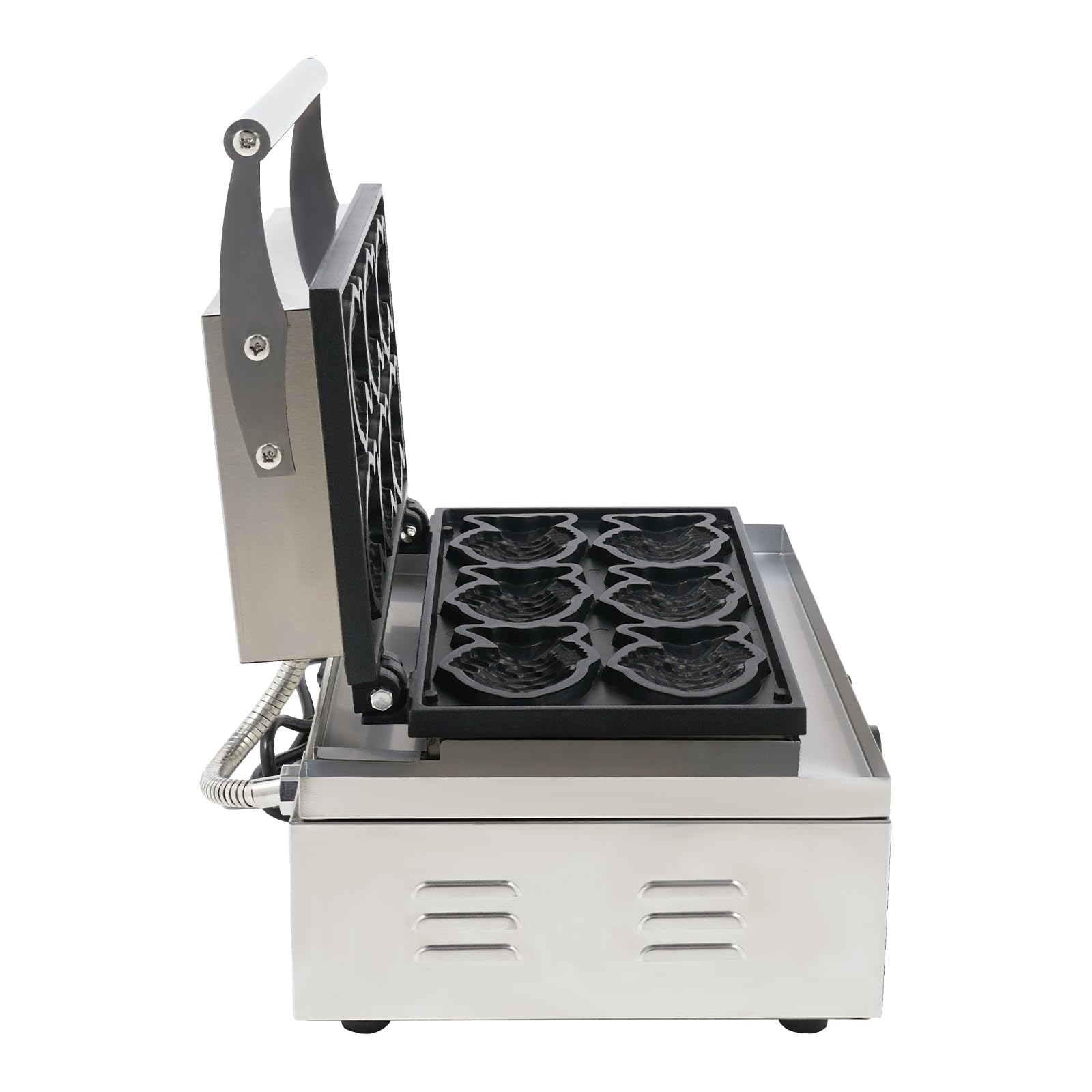 Japanese Taiyaki Waffle Maker - Fish-Shaped Nonstick Electric Waffle Iron 1550W 110V with 6 Closed-Mouth Molds for Home & Commercial Use - Perfect for Breakfast, Desserts, Street Food & Party Snacks
