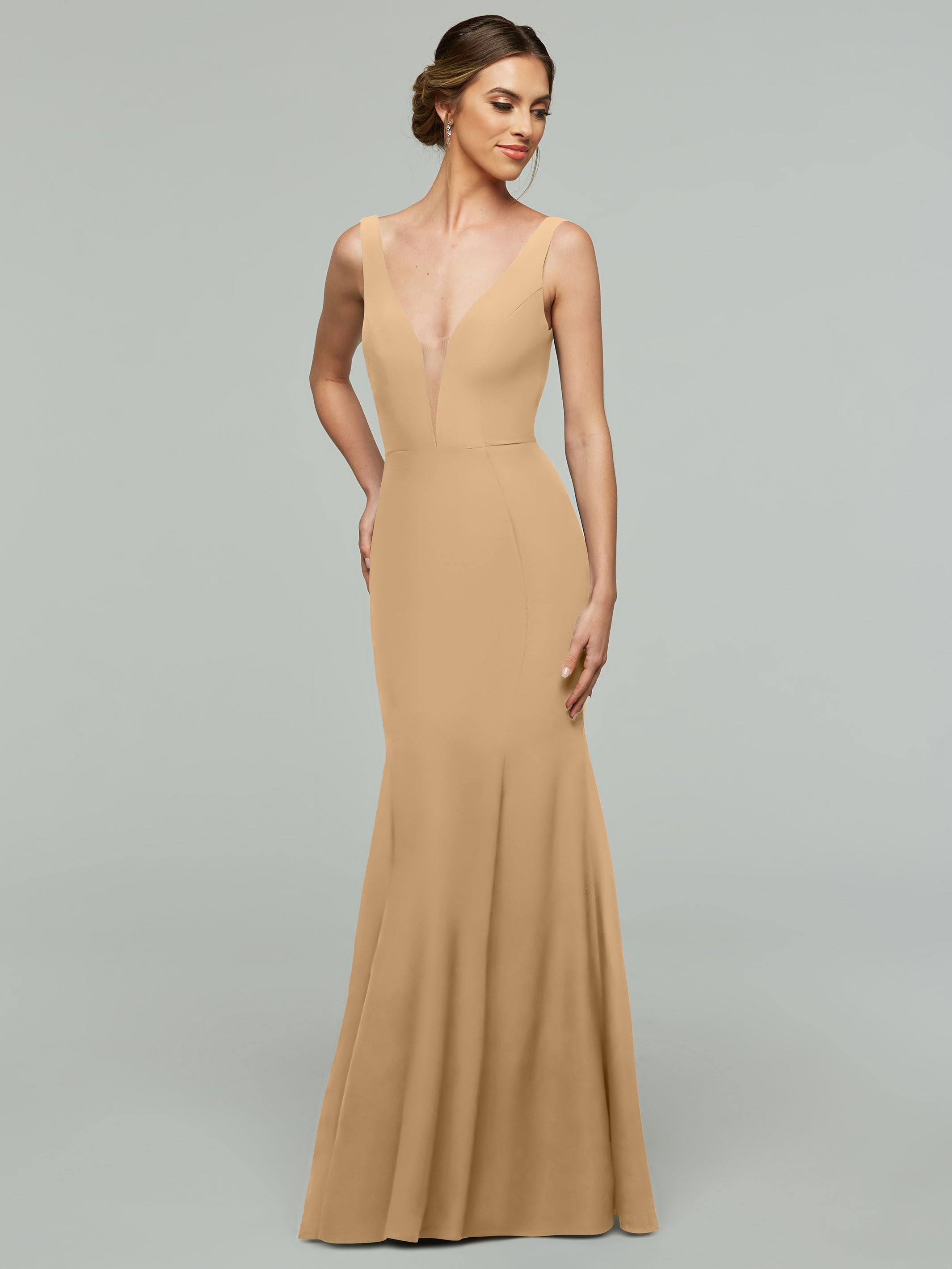 Elegant 83010 Mermaid Stretch Chiffon Bridesmaid Dress with Plunging V-Neckline - Perfect for Beach Weddings, Formal Events & Evening Parties
