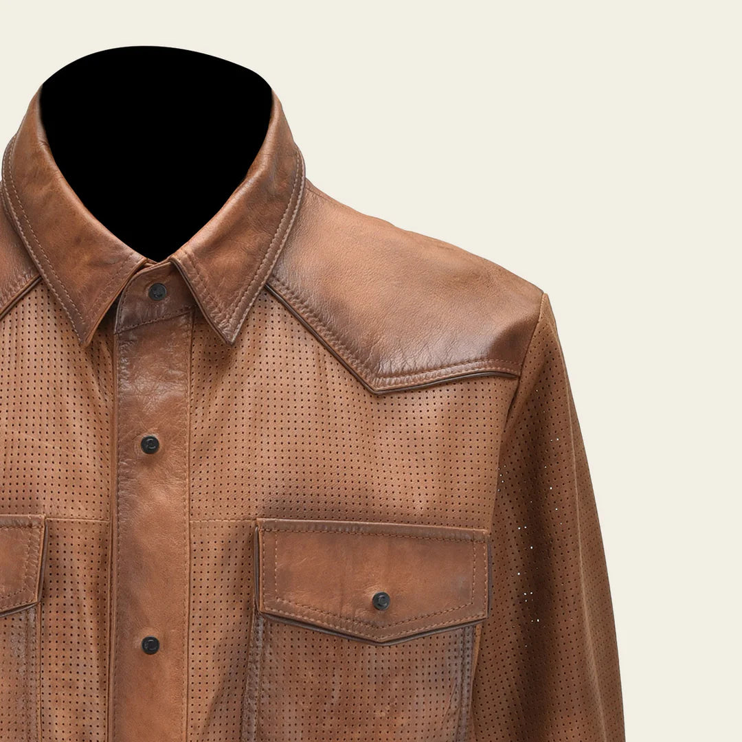H356COC Men's Casual Fashion Lambskin Blouson Shirt - Premium Cuadra Honey Leather Jacket for Everyday Wear & Outdoor Activities