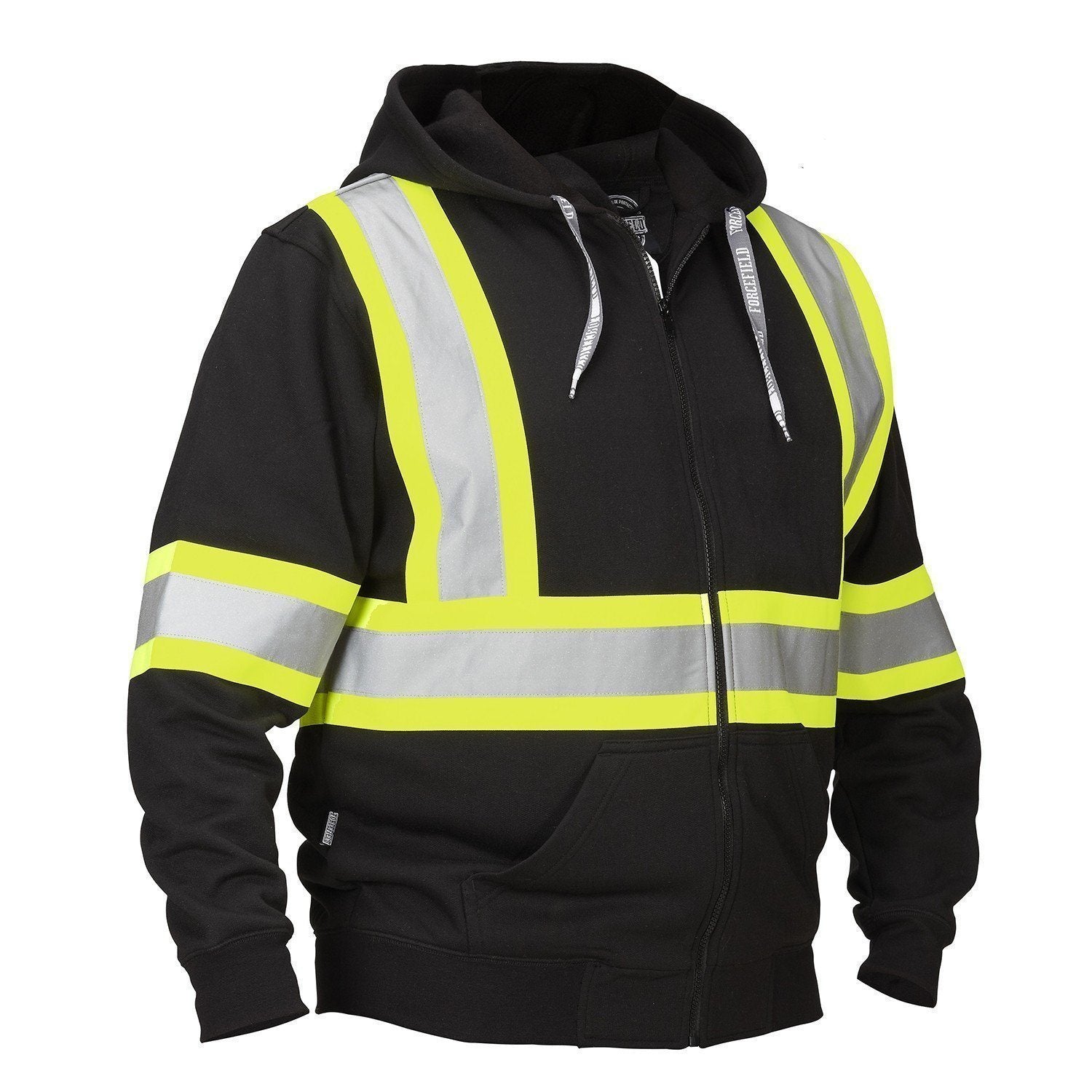 Forcefield Deluxe High Visibility Zip-Up Hoodie with Attached Hood - Reflective Safety Jacket for Outdoor Work, Cycling & Night Running - OSHA Compliant Workwear (Model: 024 P834J)