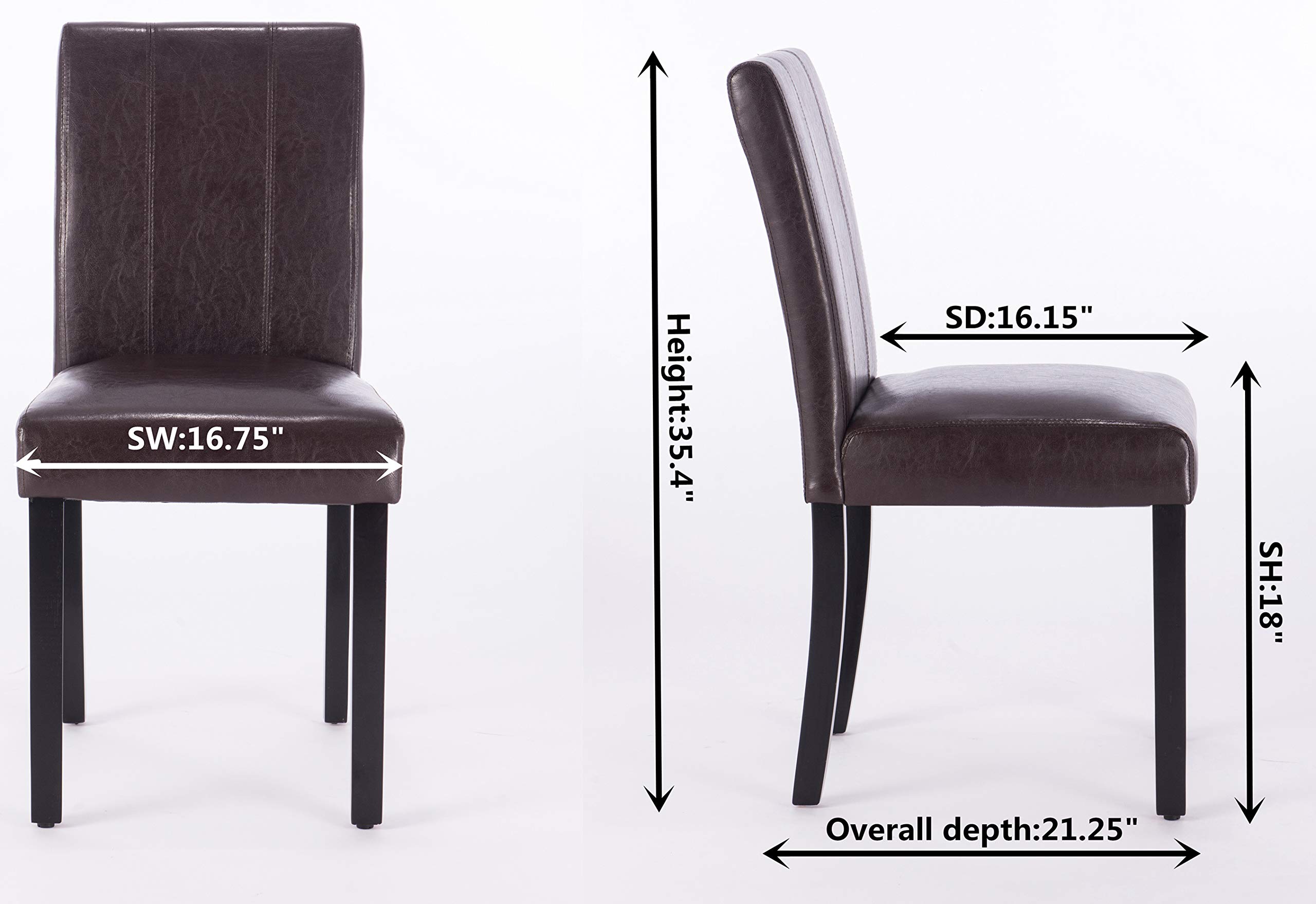 2 Pack Solid Wood Leatherette Parson Dining Chairs - Brown - Modern Kitchen & Dining Room Furniture Set for Home & Restaurant Use