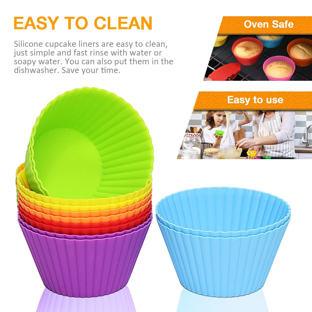 Extra Large Silicone Cupcake Muffin Cups 12 Pack - 3.54 Inch Reusable Jumbo Baking Liners for Cupcakes, Muffins & Desserts - Non-Stick, Easy Clean, Oven & Freezer Safe (Multicolor) - Perfect for Baking, Party Treats & Meal Prep