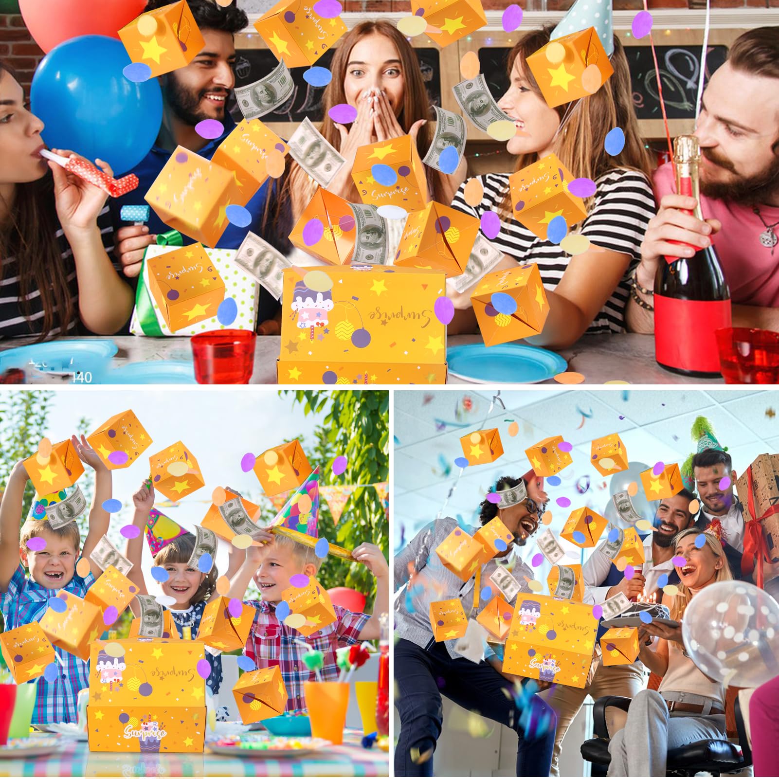BABORUI Money Explosion Gift Box - Birthday Surprise Box with Confetti for Women, Men & Kids | Perfect for Birthday Parties, Celebrations & Special Occasions (Yellow)