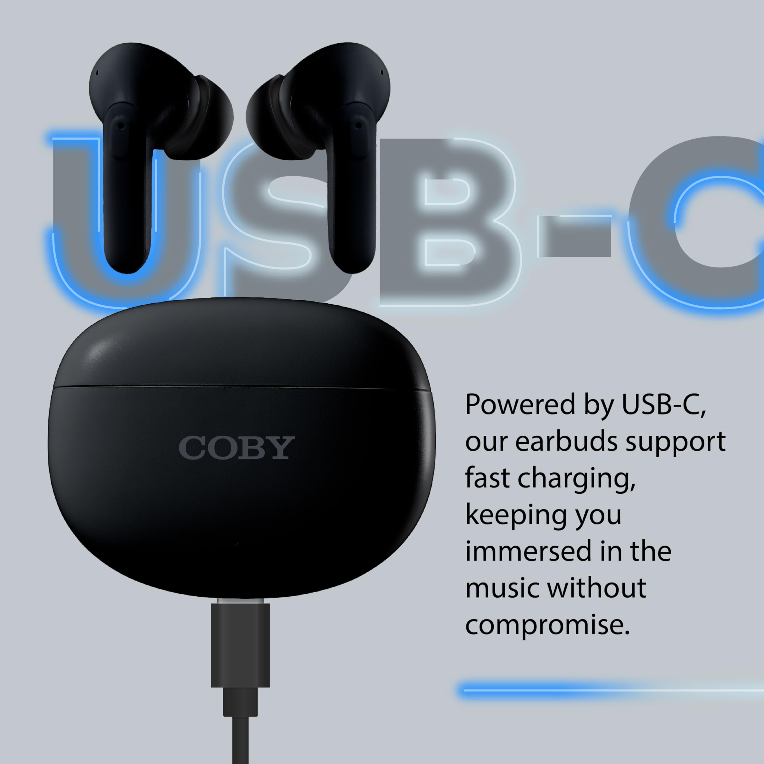 Coby Active Noise Cancelling Wireless Earbuds - 30dB ANC, IPX7 Waterproof, USB-C Charging for Sports & Travel