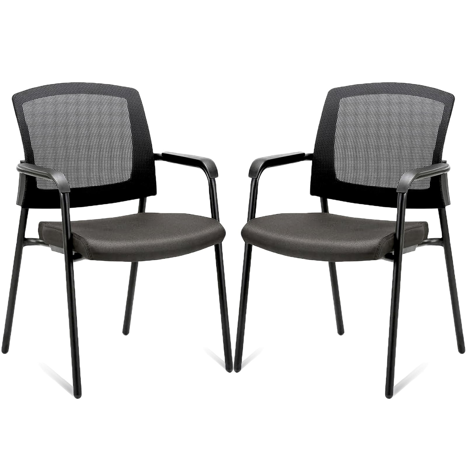 CLATINA Ergonomic Mesh Back Office Chair with Armrests - Stackable Guest Chair with Thickened Seat Cushion for Conference Rooms, Waiting Areas & Home Offices (2-Pack, Black) - Perfect for Reception Areas, Corporate Lobbies & Professional Workspaces