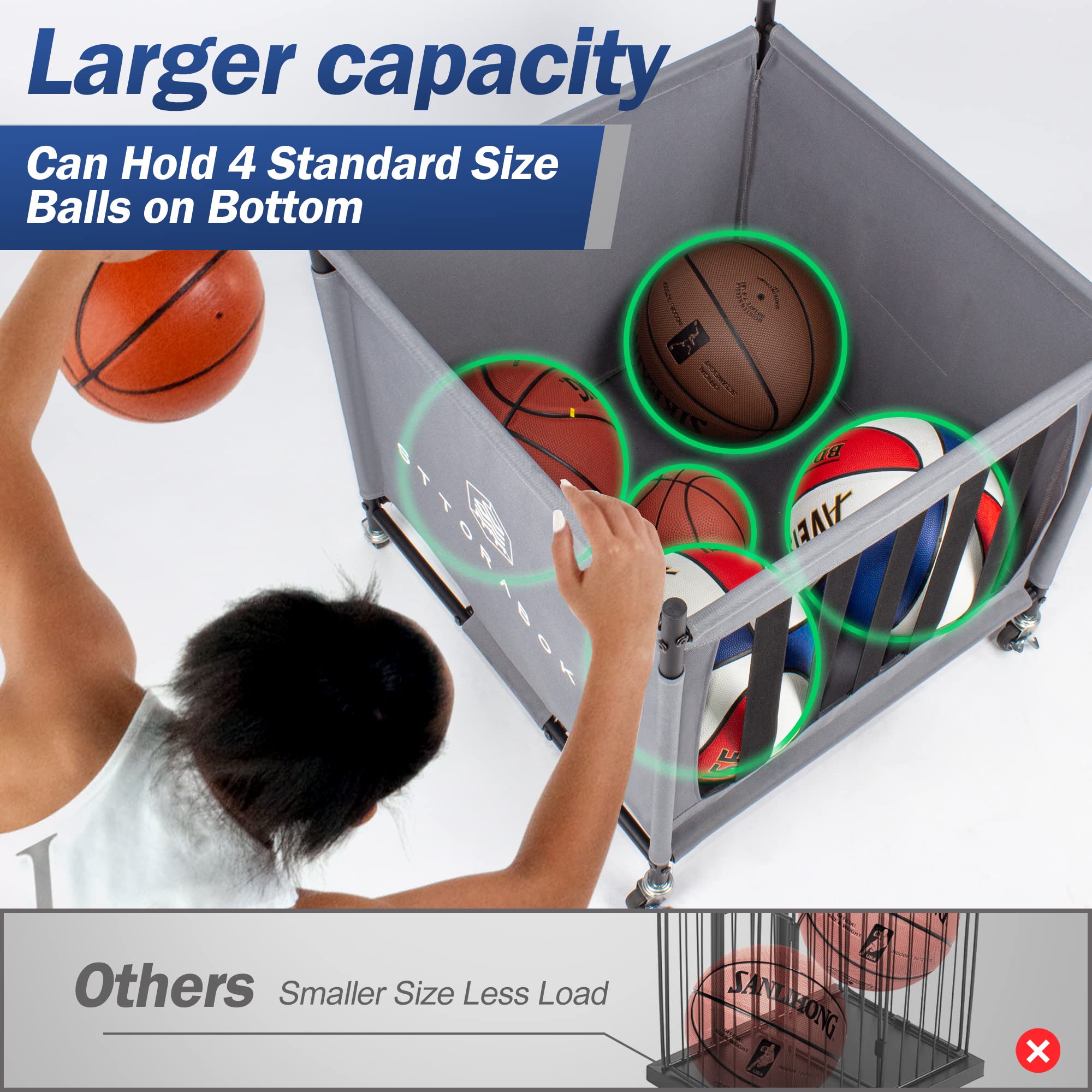 Lockable Sports Ball Storage Cart with Wheels - Stackable Ball Organizer Basket with Elastic Straps for Garage, Gym & Sports Equipment | Portable Ball Cage for Basketball, Soccer, Volleyball & Playground Use