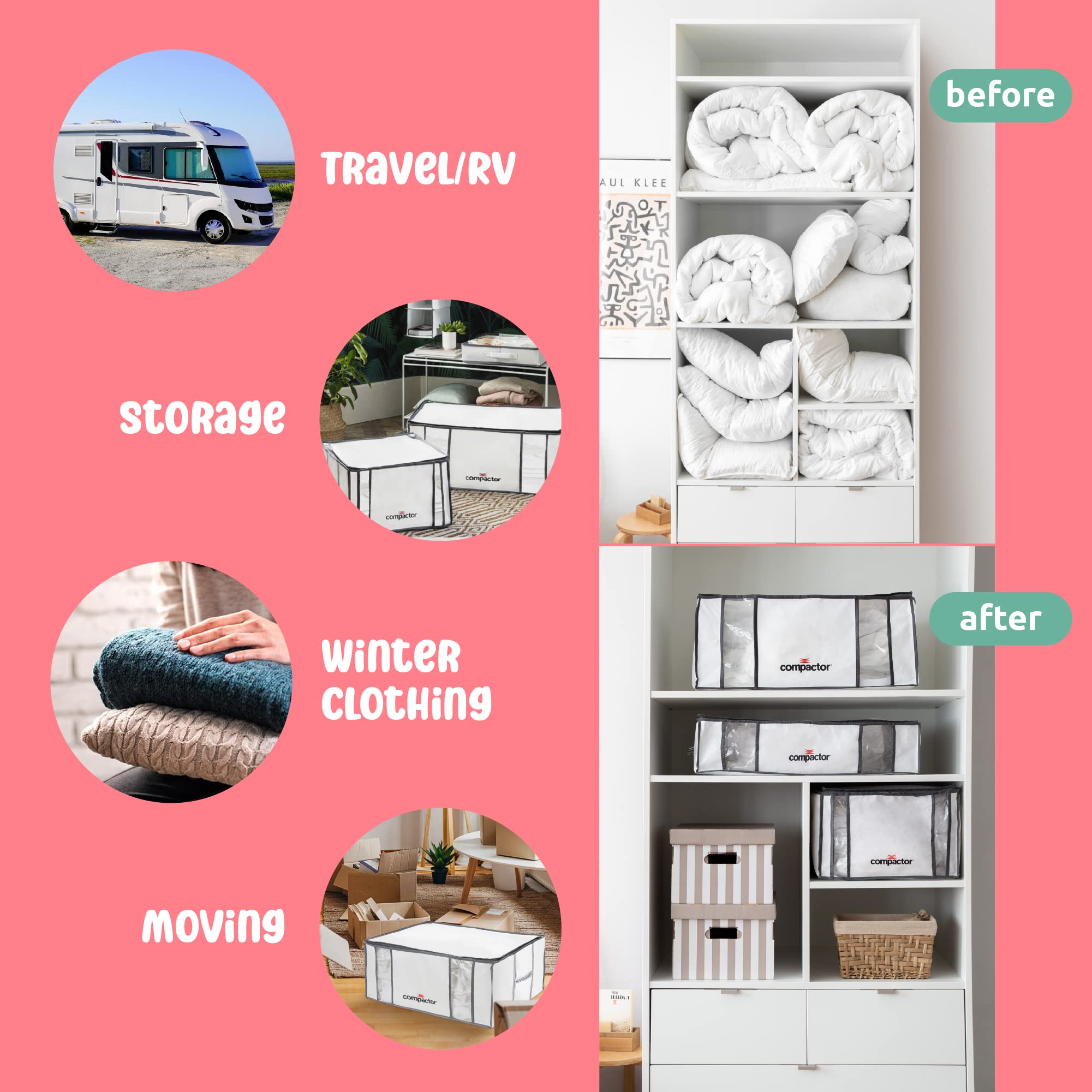 Vacuum Storage Bags for Clothes, Comforters & Blankets | Space Saver Compactor Bags | Wardrobe Organizer & Closet Storage Solution | White Semi-Rigid Box | Perfect for Seasonal Clothing Storage, Travel Packing & Home Organization