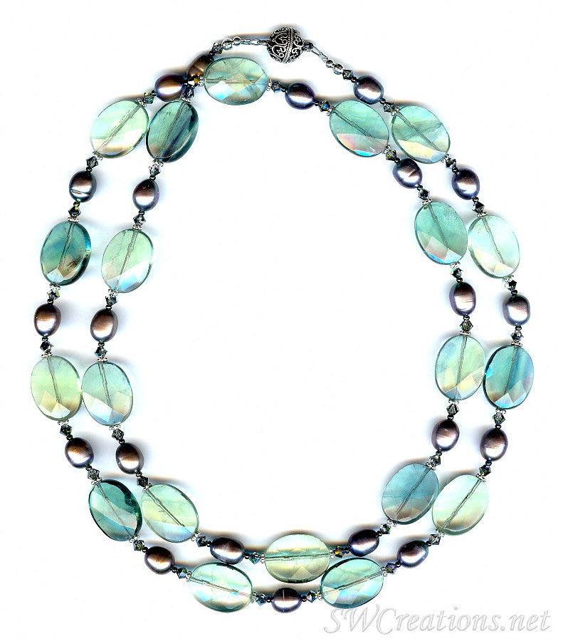 Green Fluorite Pearl Crystal Gemstone Necklace - Healing Stone Jewelry for Women, Spiritual Energy & Chakra Balancing - Perfect for Meditation, Yoga & Boho Fashion