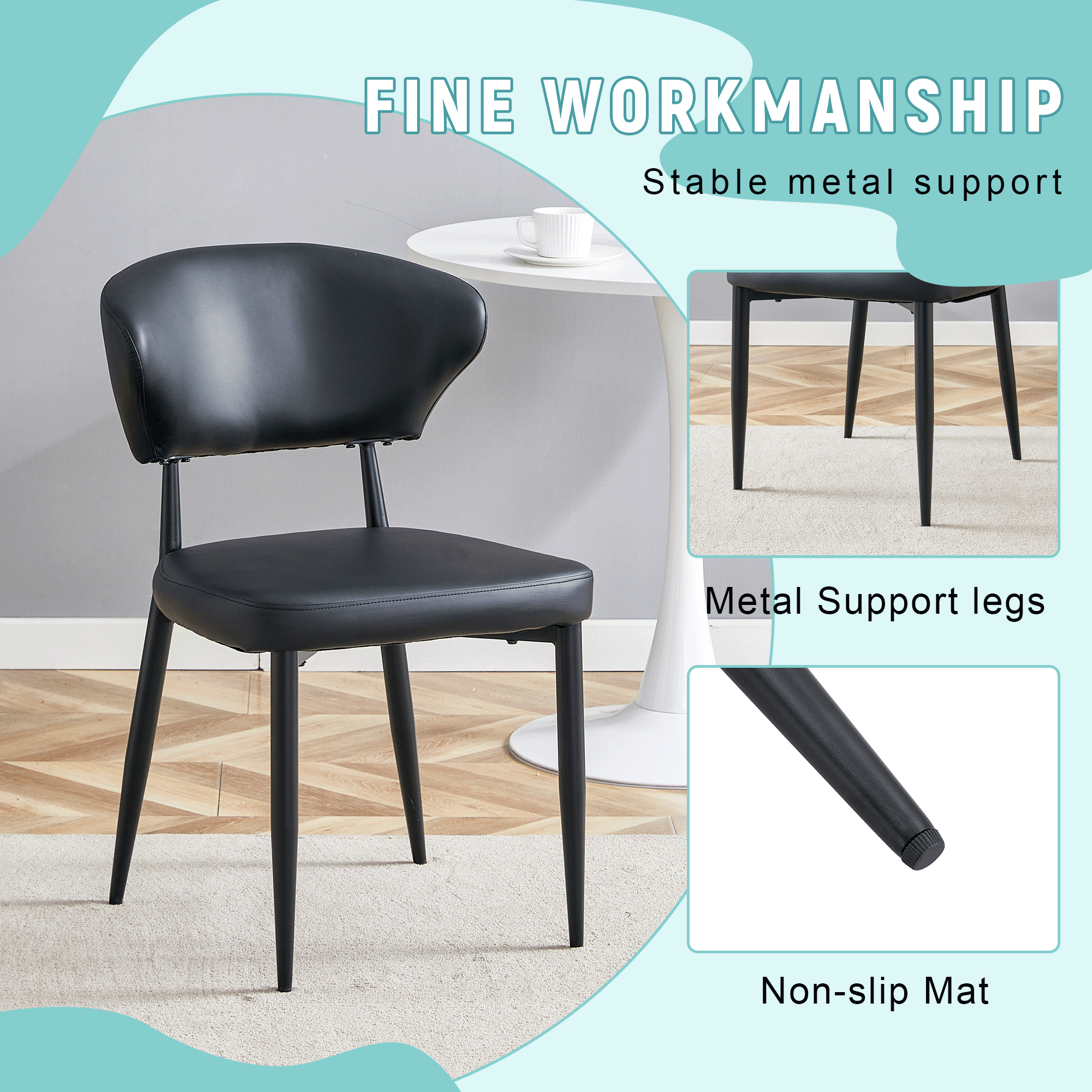 Black & White Minimalist Ergonomic Dining Chairs - Set of 4 with Curved Backrest for Comfort - Modern Home & Office Seating Solution - Perfect for Dining Rooms, Kitchens, and Small Spaces