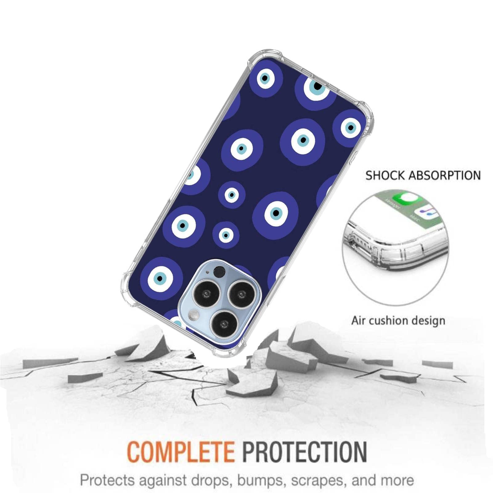 Blue Evil Eye Protective Case for iPhone 12 Pro Max - Slim Shockproof TPU Bumper with Anti-Scratch Design for Men & Women | Perfect for Daily Protection, Travel, and Gift Giving