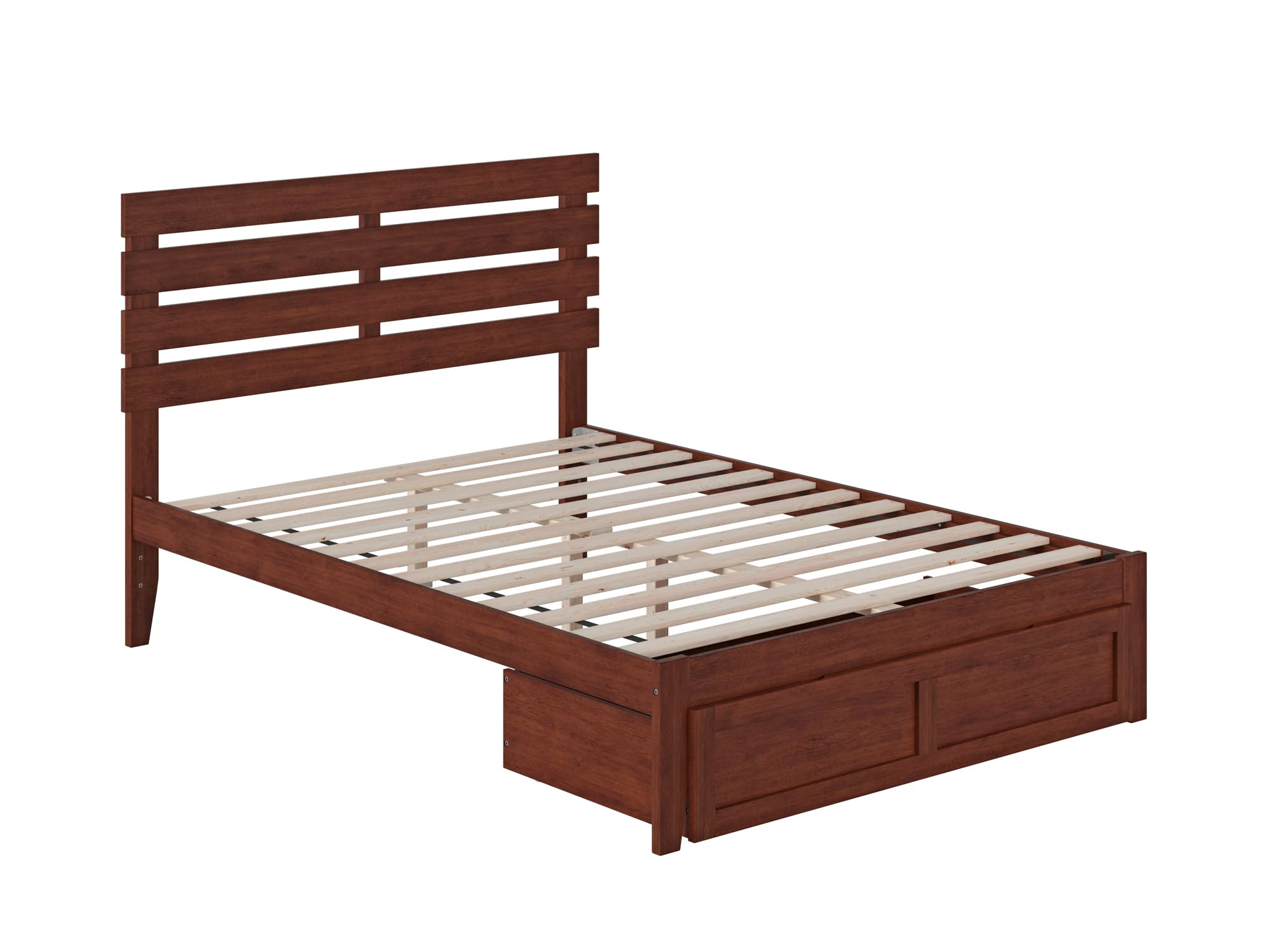 AFI Oxford Full Size Platform Bed Frame with Foot Drawer & USB Charging Station - Solid Walnut Wood - Modern Bedroom Furniture for Small Spaces & Studio Apartments
