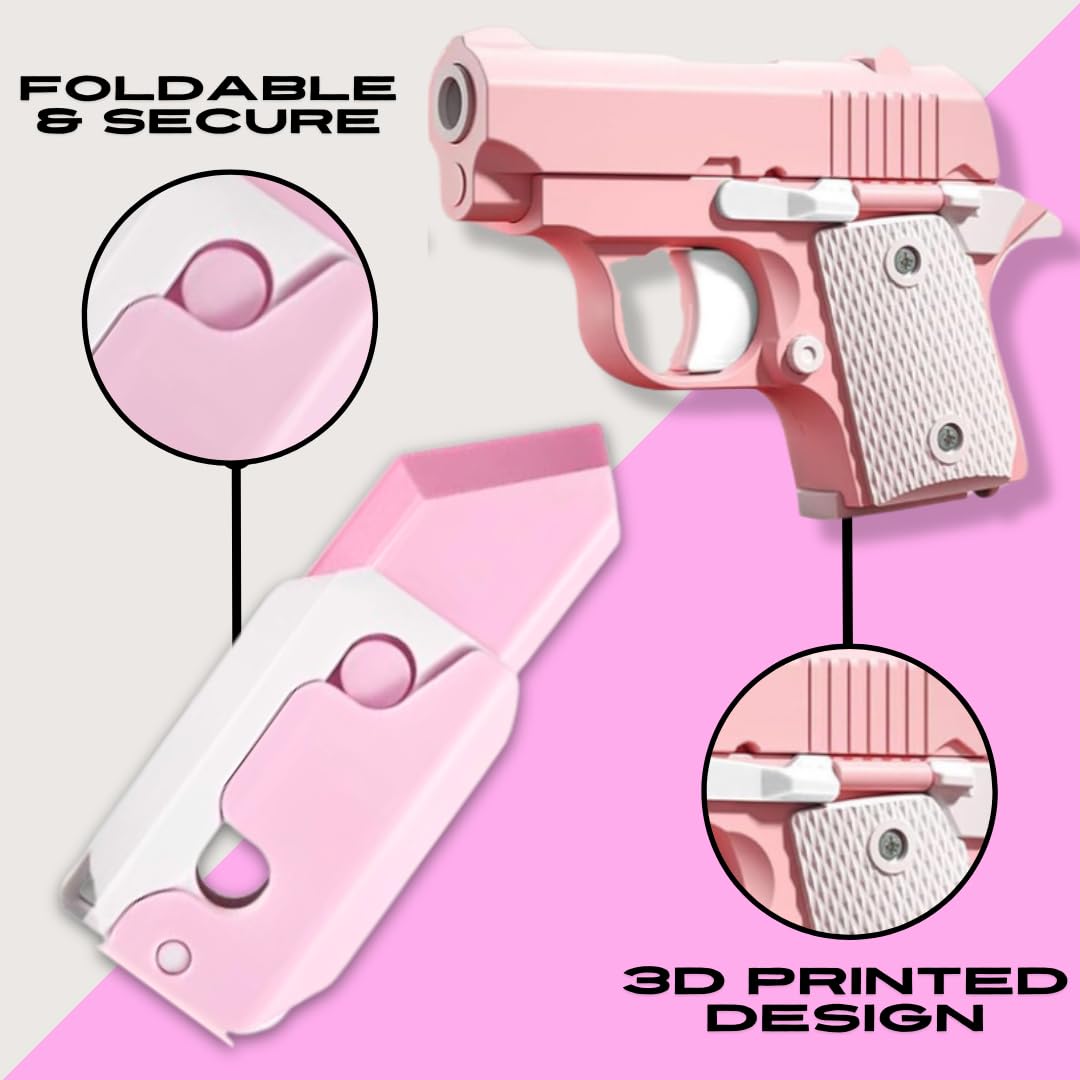 3D Printed Mini Fidget Gun Toy - Stress Relief Gravity Fidget Toy for Adults & Kids, Small Pink - Perfect for Office, School, Travel and Anxiety Relief