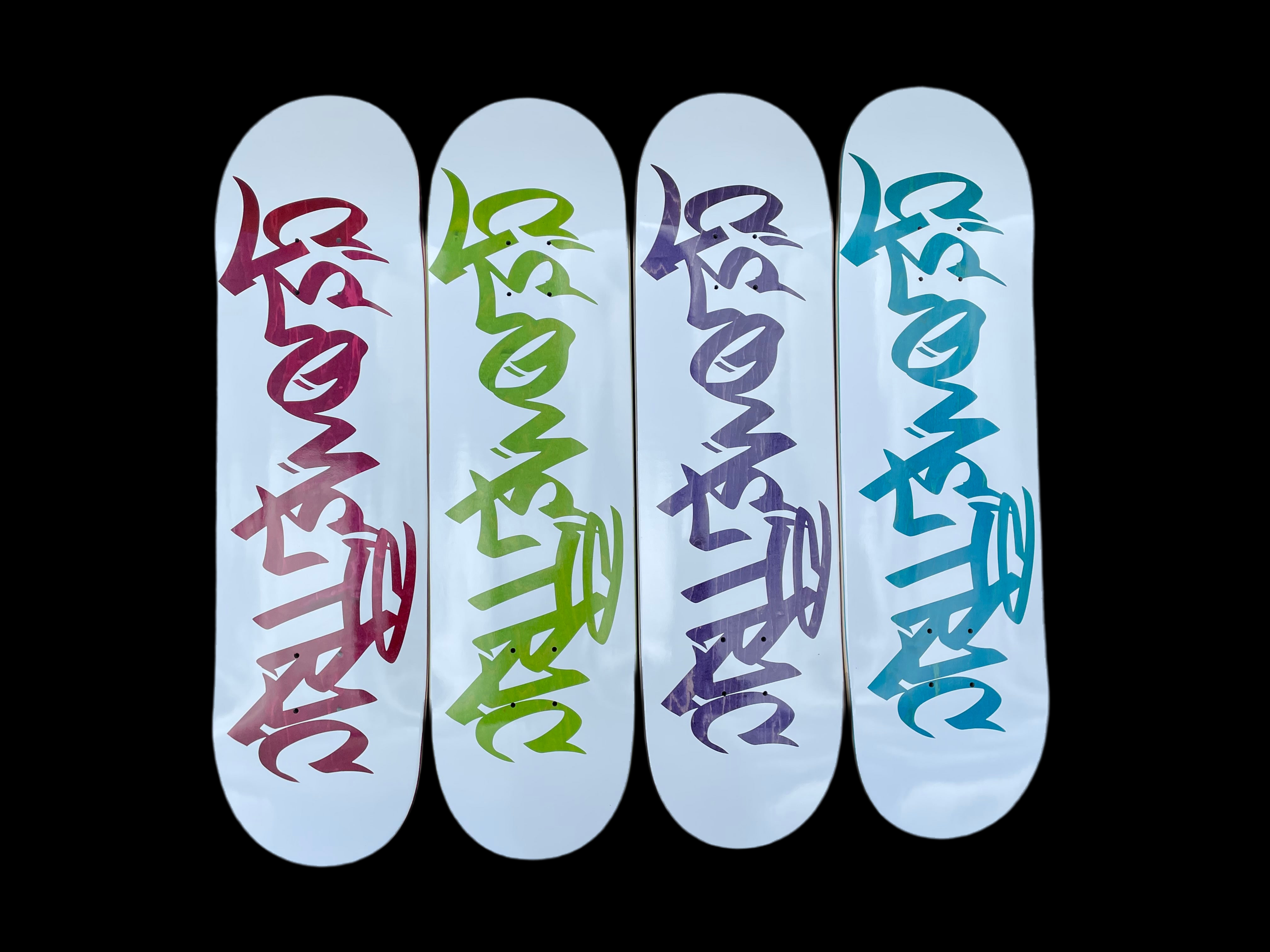 Geometric Script Shop Deck - White Mixed Veneers Skateboard Deck for Street & Park Skating | Durable & Stylish Design
