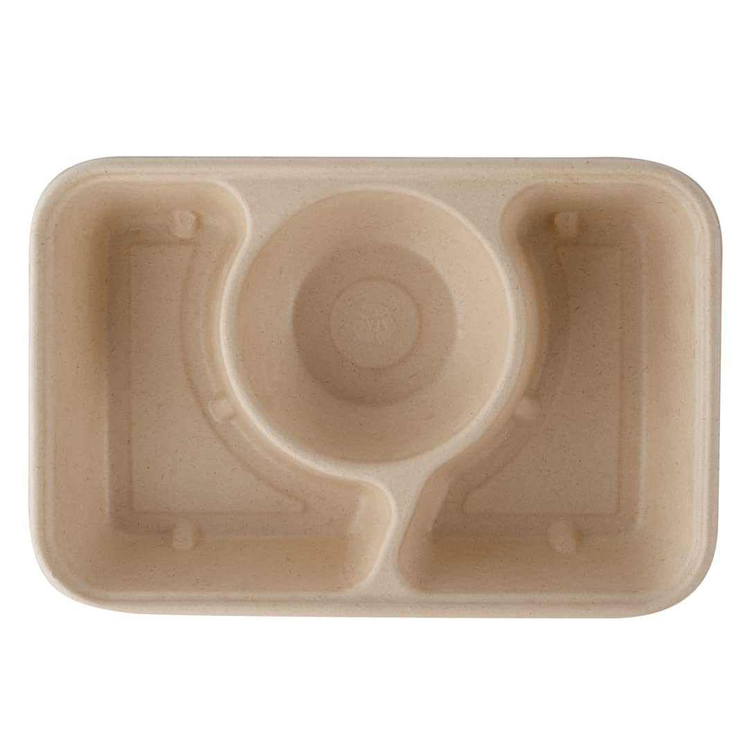 Eco-Friendly 31.3oz Sugarcane Fiber Takeout Containers - 100-Pack 3-Compartment Microwavable To-Go Boxes | Sustainable Bagasse Food Containers for Restaurants, Catering & Meal Prep (Lids Sold Separately)
