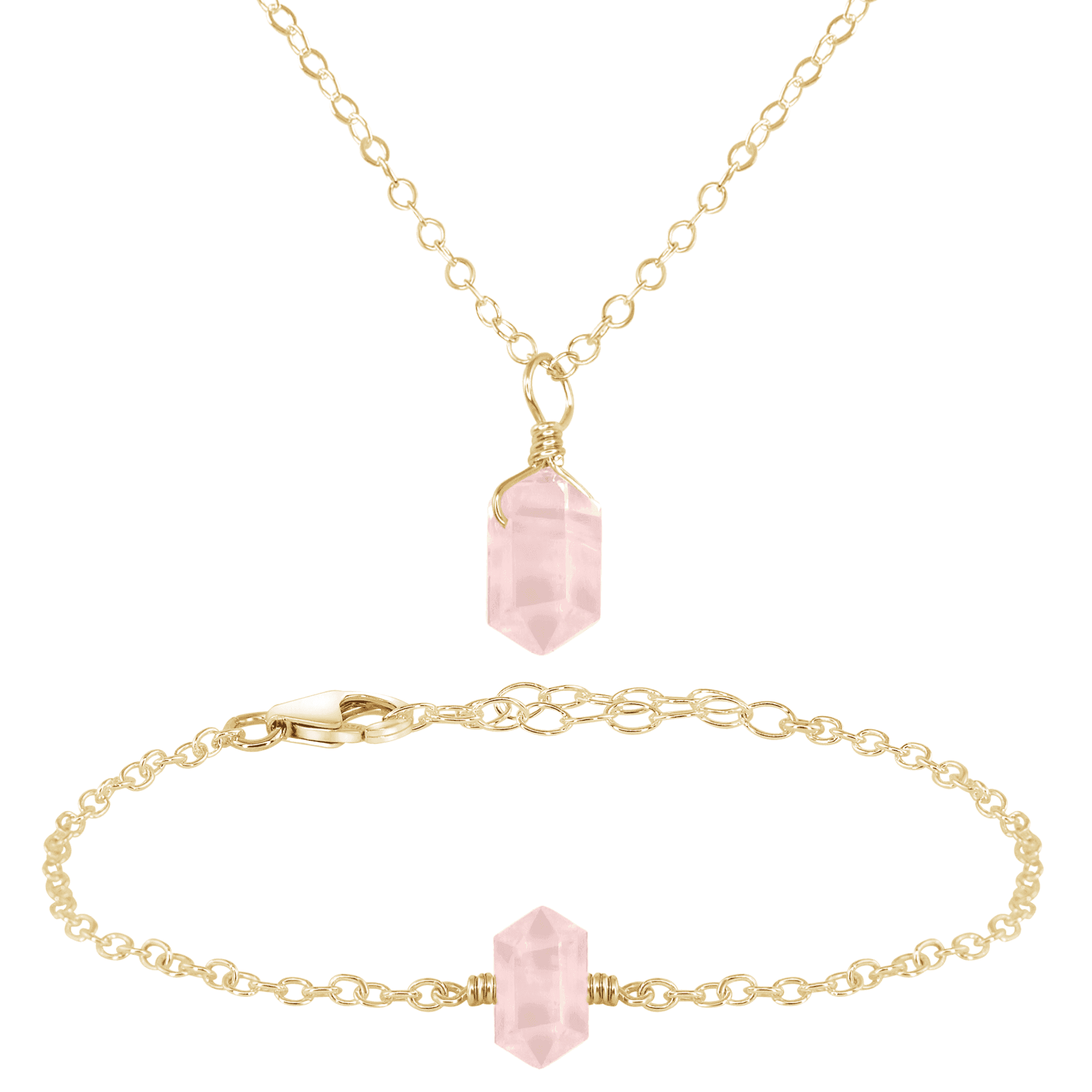 Rose Quartz Double Terminated Crystal Jewelry Set - Healing Stone Necklace & Earrings for Women - Perfect for Meditation, Energy Healing & Spiritual Gifts