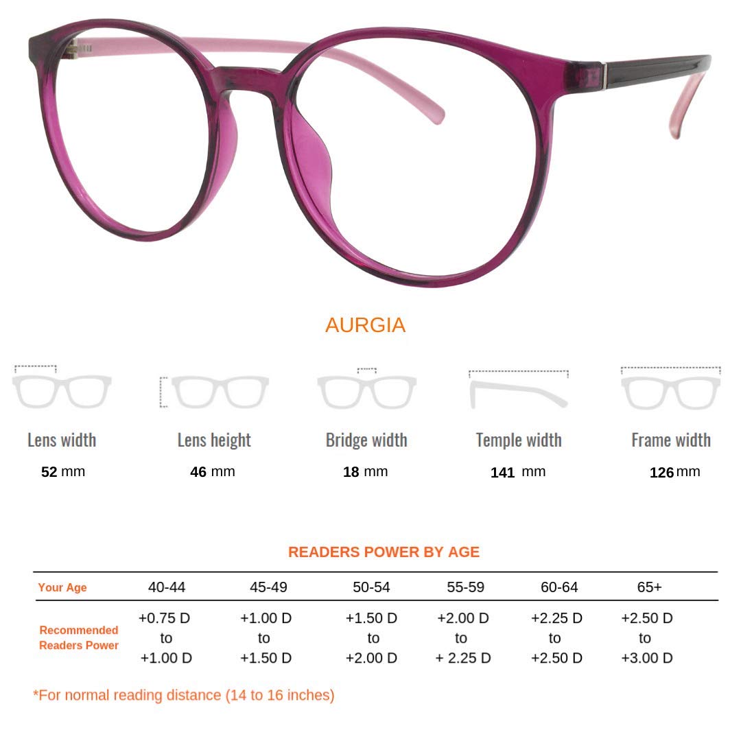 ProEyes Aurgia Blue Light Blocking Reading Glasses - 0 Power Top Lens, Anti-Reflective Coating for Computer & Digital Screen Use - Reduce Eye Strain While Working, Gaming or Browsing