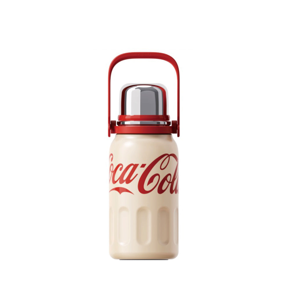 GERM x Coca Cola Vacuum Insulated Stainless Steel Water Bottle with Handle & Strap - 800ml (27oz) Leakproof Thermos for Travel, Hiking, Gym & Outdoor Activities - Beige