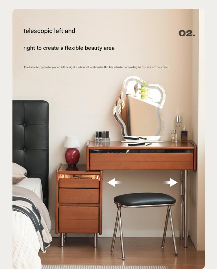 Modern Poplar Solid Wood Bauhaus Dressing Table - Multi-Functional Vanity Desk with Mirror & Storage for Bedroom, Home Office, or Apartment
