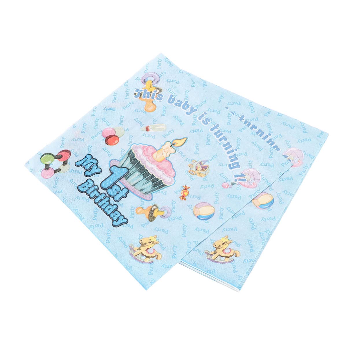 Amosfun 20Pcs 1st Birthday Paper Napkins - Blue Baby Shower Party Supplies for Kids Birthday, Anniversary & New Year Celebrations | Perfect for Cake Time, Gift Wrapping & Table Decorations