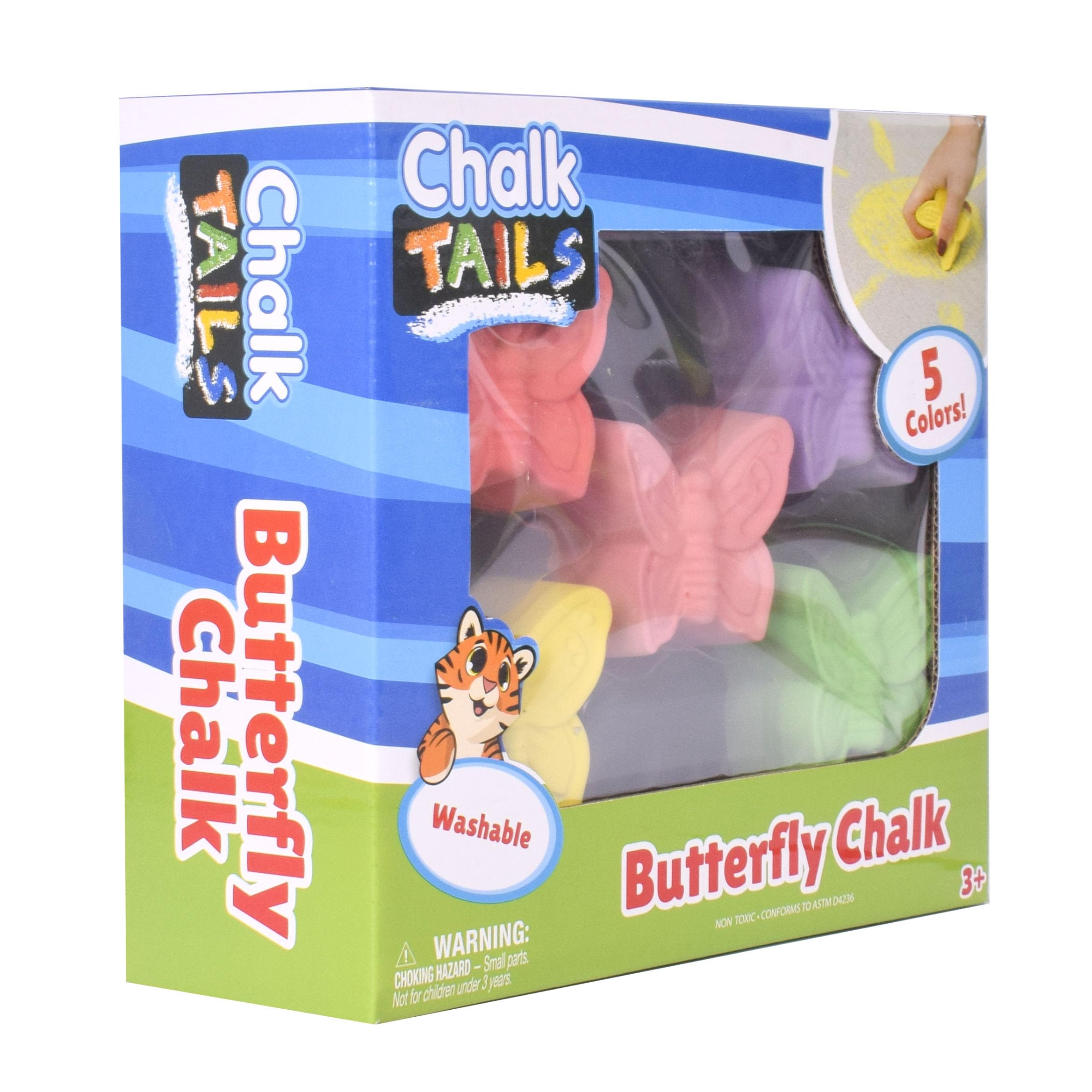 5-Piece Colorful Butterfly Sidewalk Chalk - Washable & Non-Toxic Art Supplies for Kids Ages 3+ | Outdoor Play, Birthday Gifts & Creative Activities - Sunny Days Entertainment