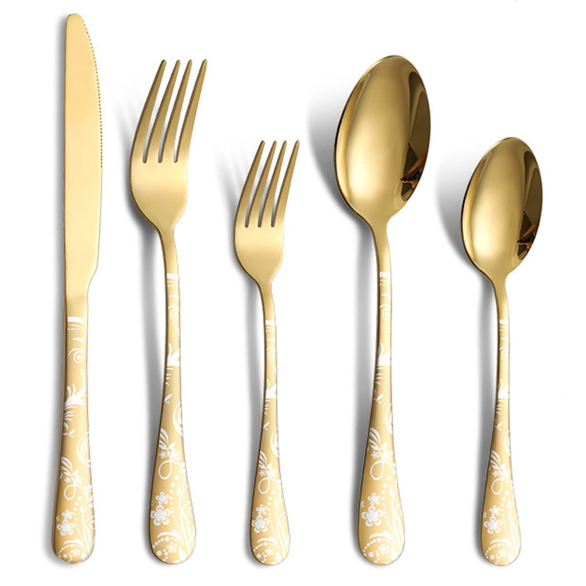 Premium 40-Piece Stainless Steel Silverware Flatware Set for 8 - Gold Cutlery with Steak Knives | Dishwasher Safe Kitchen & Dining Utensils for Home, Restaurant, Hotel | Elegant Table Setting for Dinner Parties, Weddings & Formal Events