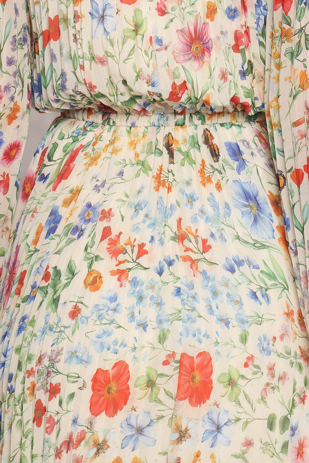Hilary Pleated Maxi Dress - Floral Garden Print Women's Long Dress for Summer, Beach, Wedding & Special Occasions