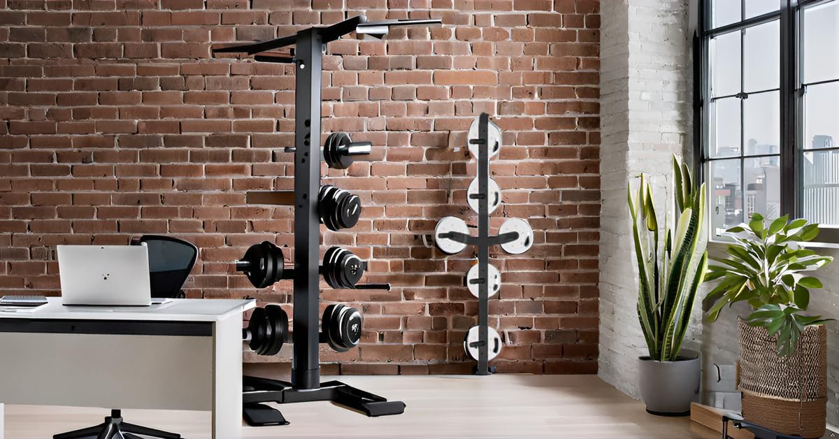 Olympic Bumper Plate Weight Rack - Wall Mounted Strength Training Plate Storage Tree for Home & Garage Gym, Space Saving 4-Peg 2-Wing Design - Perfect for Weightlifting, CrossFit, and Powerlifting Workouts