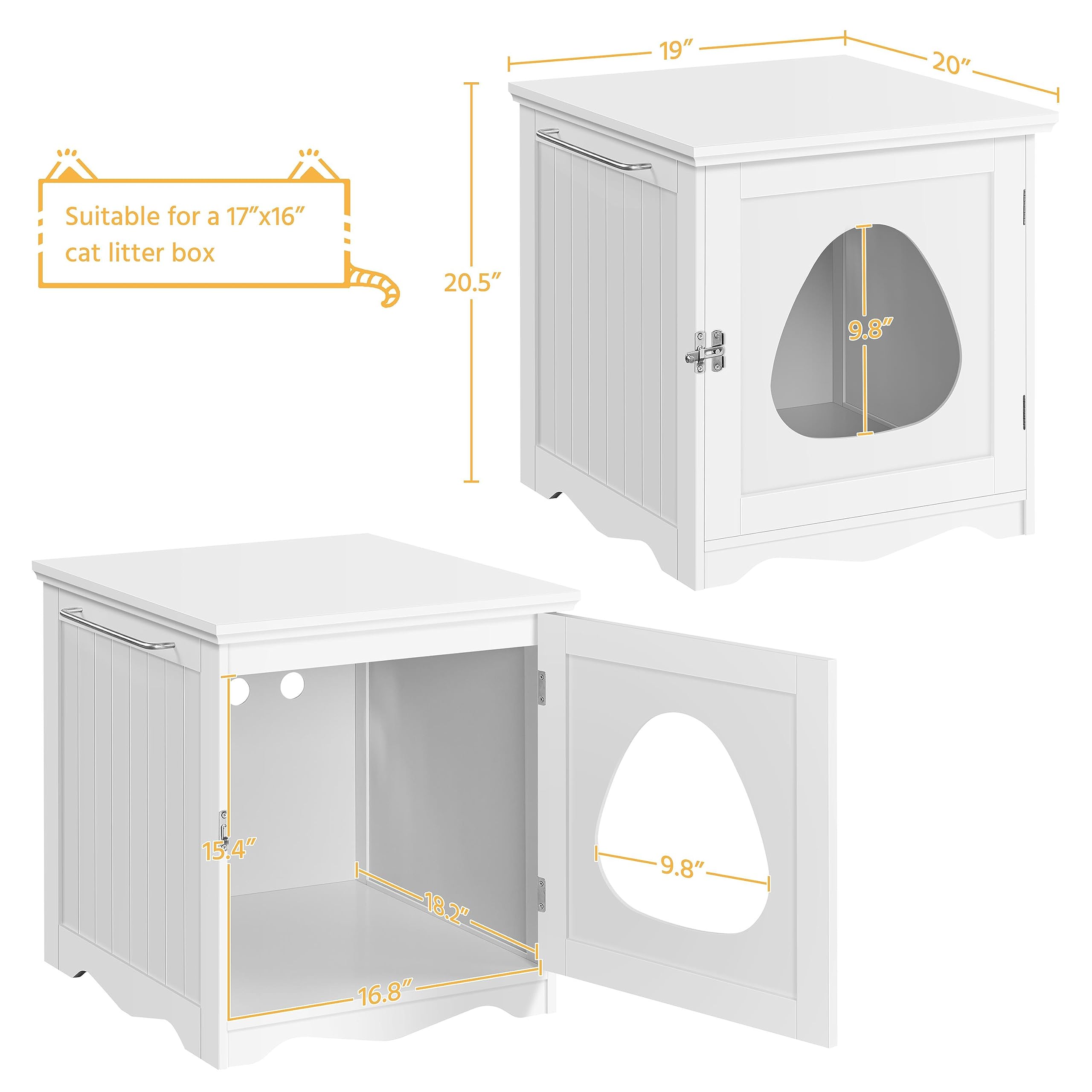 Yaheetech Wooden Cat Litter Box Enclosure Furniture with Towel Bar - Hidden Litter Box Cabinet, Dog Proof Indoor Cat House & Side End Table in White - Perfect for Small Spaces & Pet-Friendly Home Decor