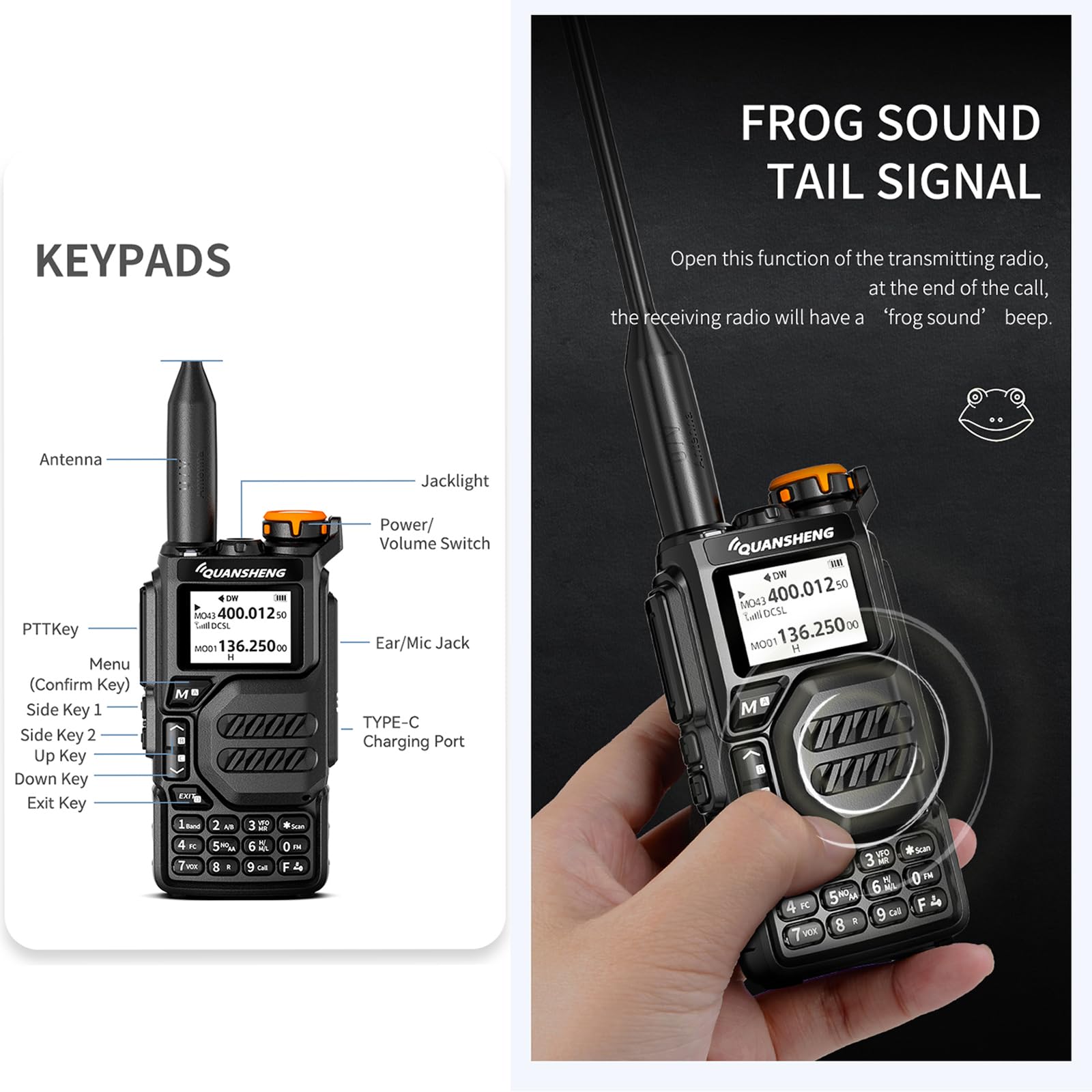 Quansheng UV-K5 Dual Band VHF UHF Ham Radio - Long Range Walkie Talkies with Type-C Rechargeable Battery, AM/FM/DTMF, LED Flashlight - Perfect for Field Communication, Survival, Biking, Hiking & Camping Adventures