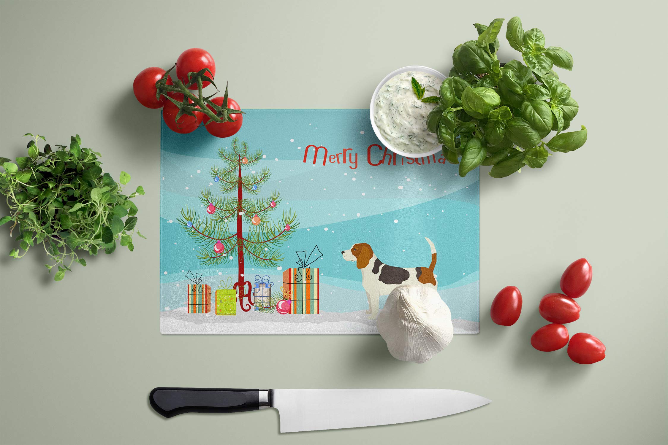 Beagle Christmas Tree Tempered Glass Cutting Board - Large Decorative Kitchen Chopping & Serving Board for Holiday Meals | Caroline's Treasures CK3519LCB | Perfect for Christmas Dinner Prep & Festive Food Presentation