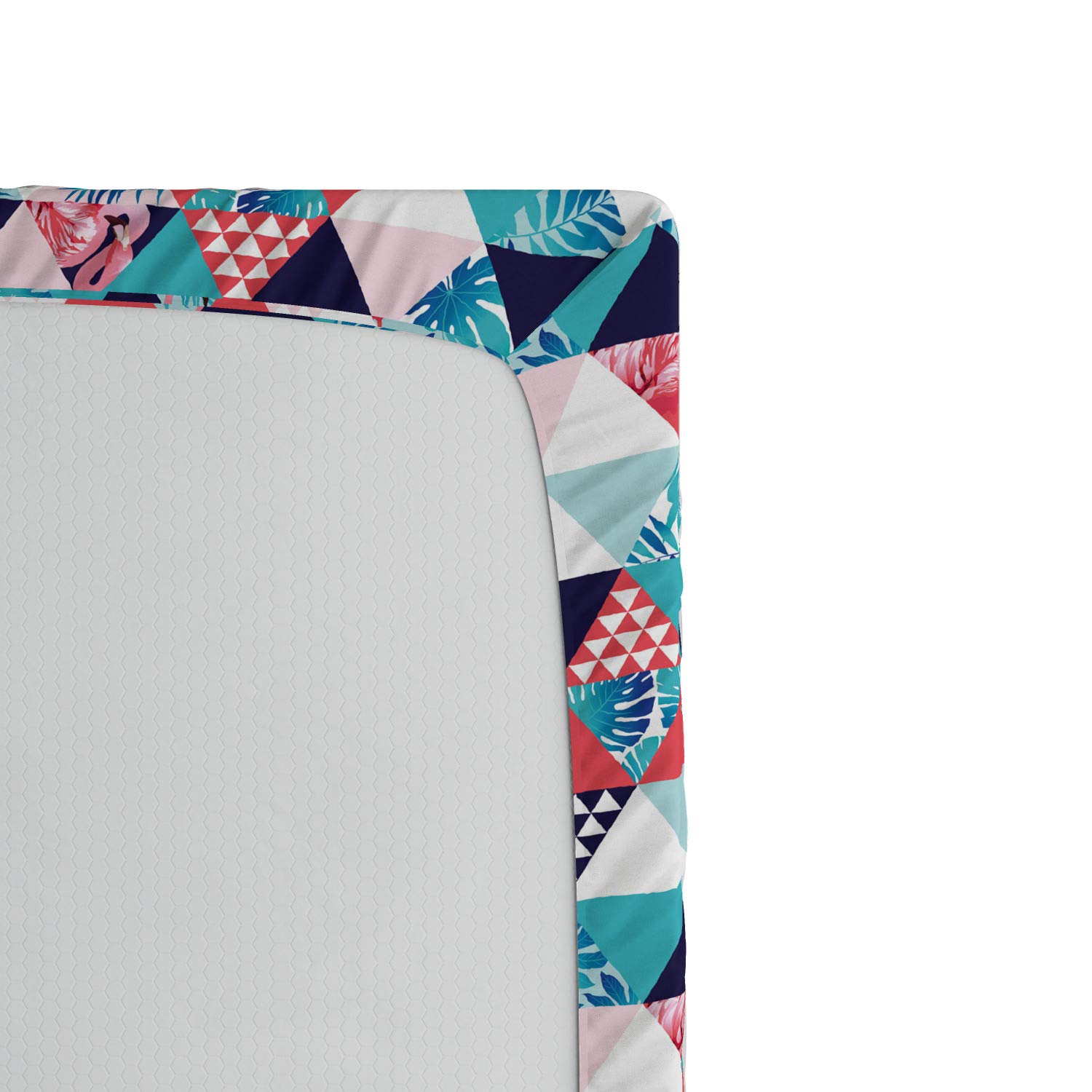 Ambesonne Flamingo Fitted Sheet - Geometric Triangle Beach Design with Exotic Mosaic Patterns, Deep Pocket Elastic Twin Size Bed Sheet for Comfort - Perfect for Tropical Bedroom Decor, Guest Rooms & Vacation Homes