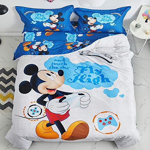 100% Cotton Kids Bedding Set - 4 Piece Full Size Mickey Mouse Duvet Cover, Pillowcases & Fitted Sheet for Boys | Soft, Breathable & Hypoallergenic | Perfect for Kids' Bedrooms, Sleepovers & Nursery Decor