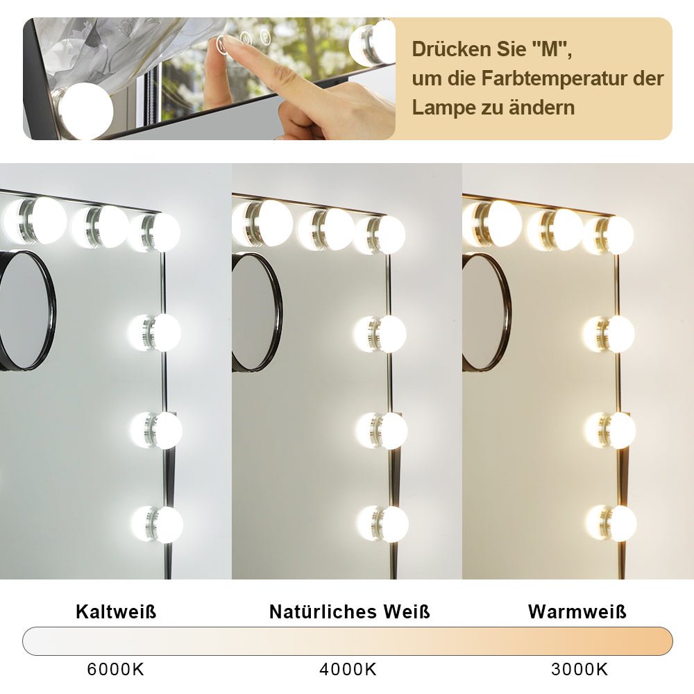 Depuley 18 x 17 Inch LED Makeup Mirror with 12 Dimmable Lights, 3 Color Modes & Touch Control - 360° Adjustable Vanity Mirror with 10X Magnification (47 x 44 cm) for Professional Makeup, Skincare & Salon Use