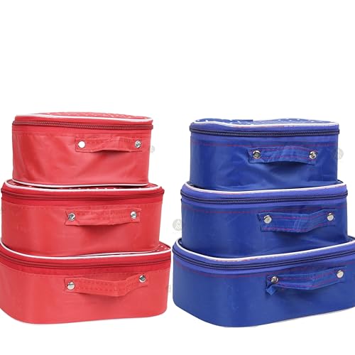 Trendy Vanity Storage Box Set of 6 - Spacious Makeup Organizer & Cosmetic Case (Red, Blue) - Perfect for Bedroom, Bathroom & Travel Makeup Organization