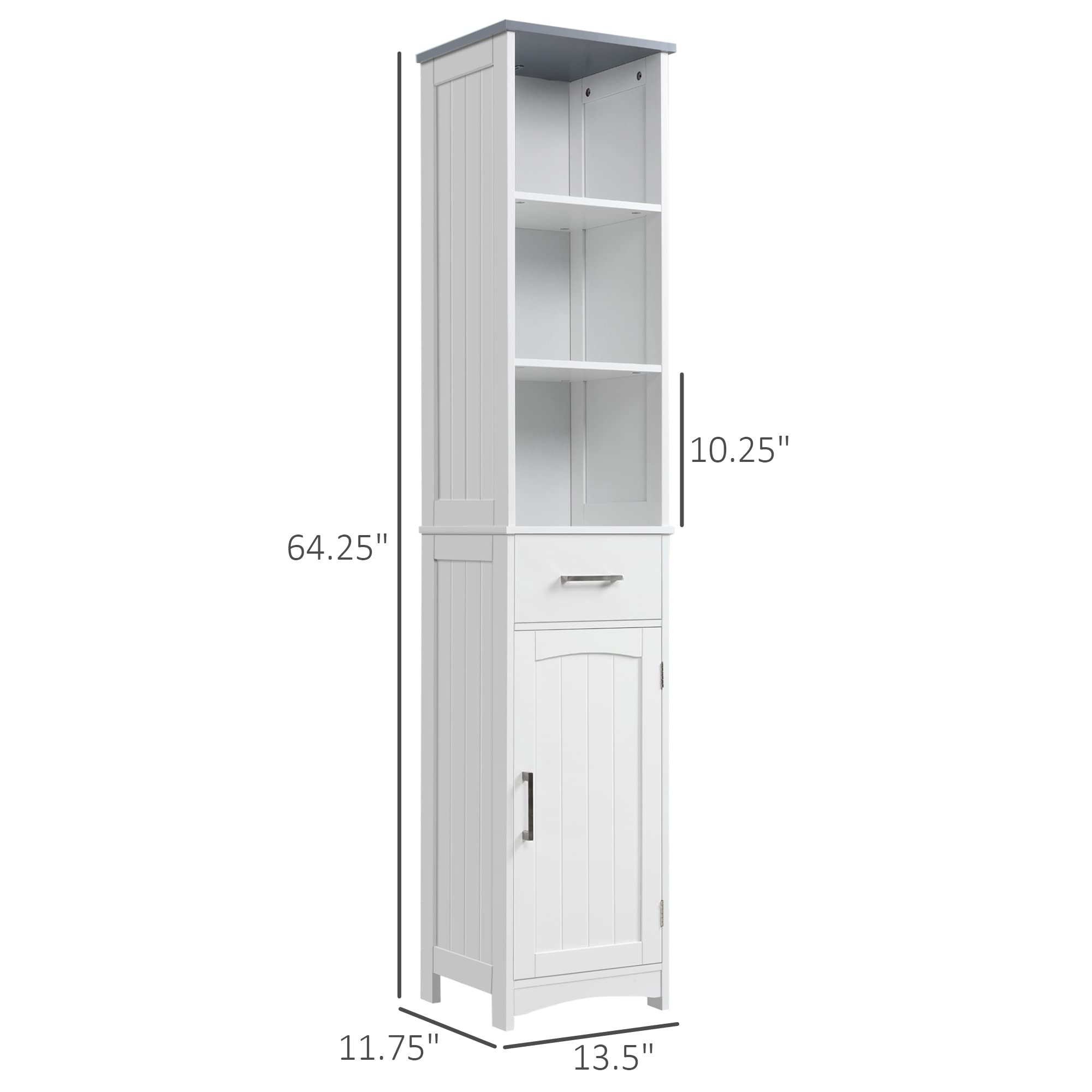 Kleankin 3-Tier Tall Bathroom Storage Cabinet with Adjustable Shelves & Drawer - Slim Freestanding Linen Tower for Bathroom Organization - White - Perfect for Small Spaces, Apartment Bathrooms & Closet Storage
