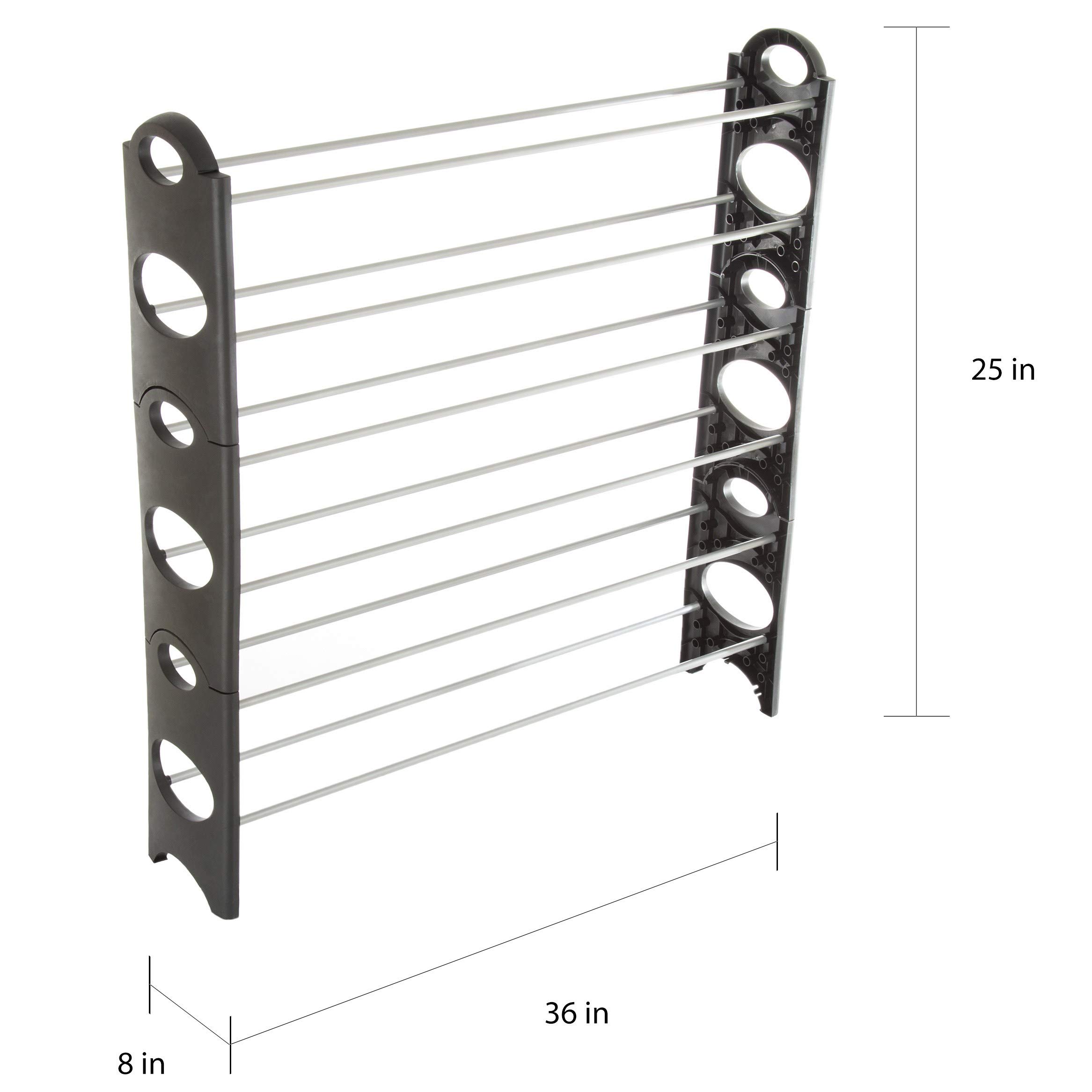 24-Pair Narrow Shoe Rack - Slim 6-Tier Shoe Organizer for Entryway, Closet & Small Spaces | Black Metal & Plastic Storage Tower (36